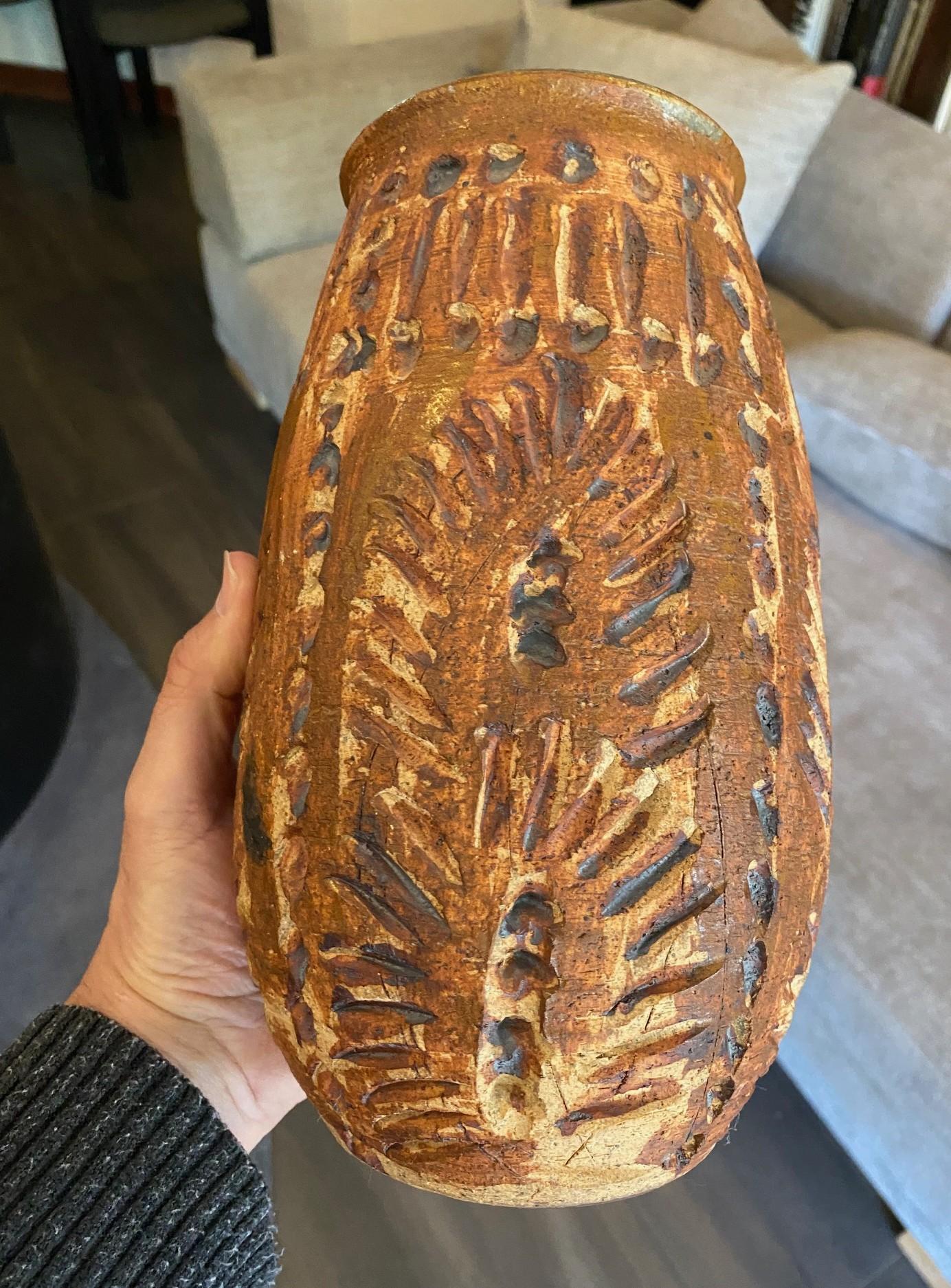 Mid Century Modern Signed Large Heavy Stoneware California Studio Pottery Vase For Sale 6