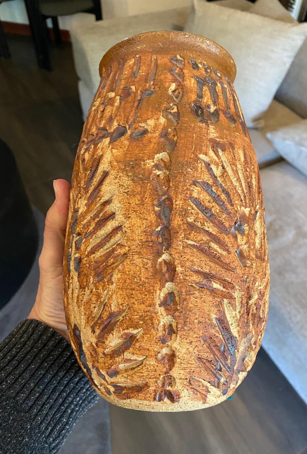 Mid Century Modern Signed Large Heavy Stoneware California Studio Pottery Vase For Sale 8
