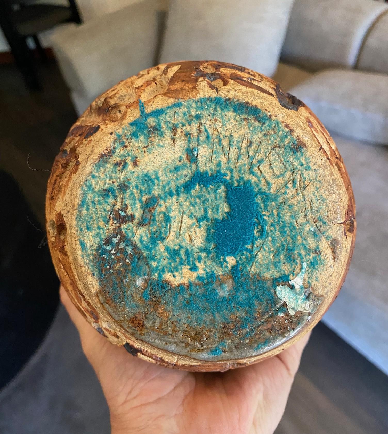 Mid Century Modern Signed Large Heavy Stoneware California Studio Pottery Vase For Sale 10