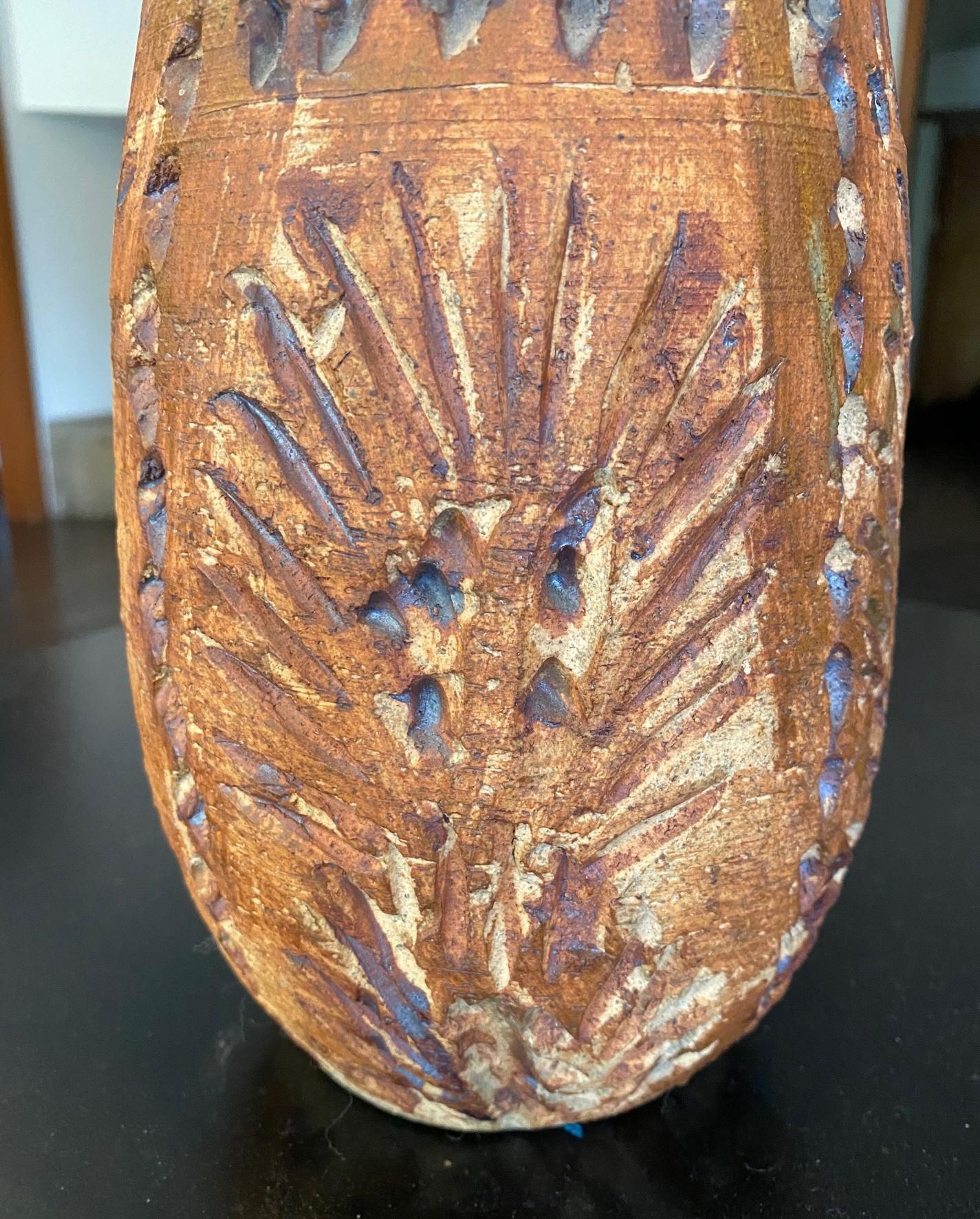 Mid-Century Modern Mid Century Modern Signed Large Heavy Stoneware California Studio Pottery Vase For Sale