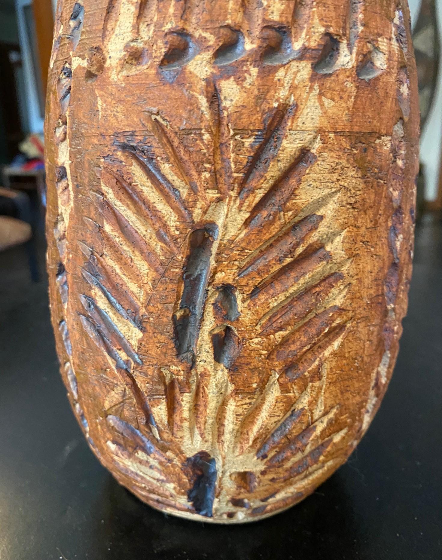 20th Century Mid Century Modern Signed Large Heavy Stoneware California Studio Pottery Vase For Sale