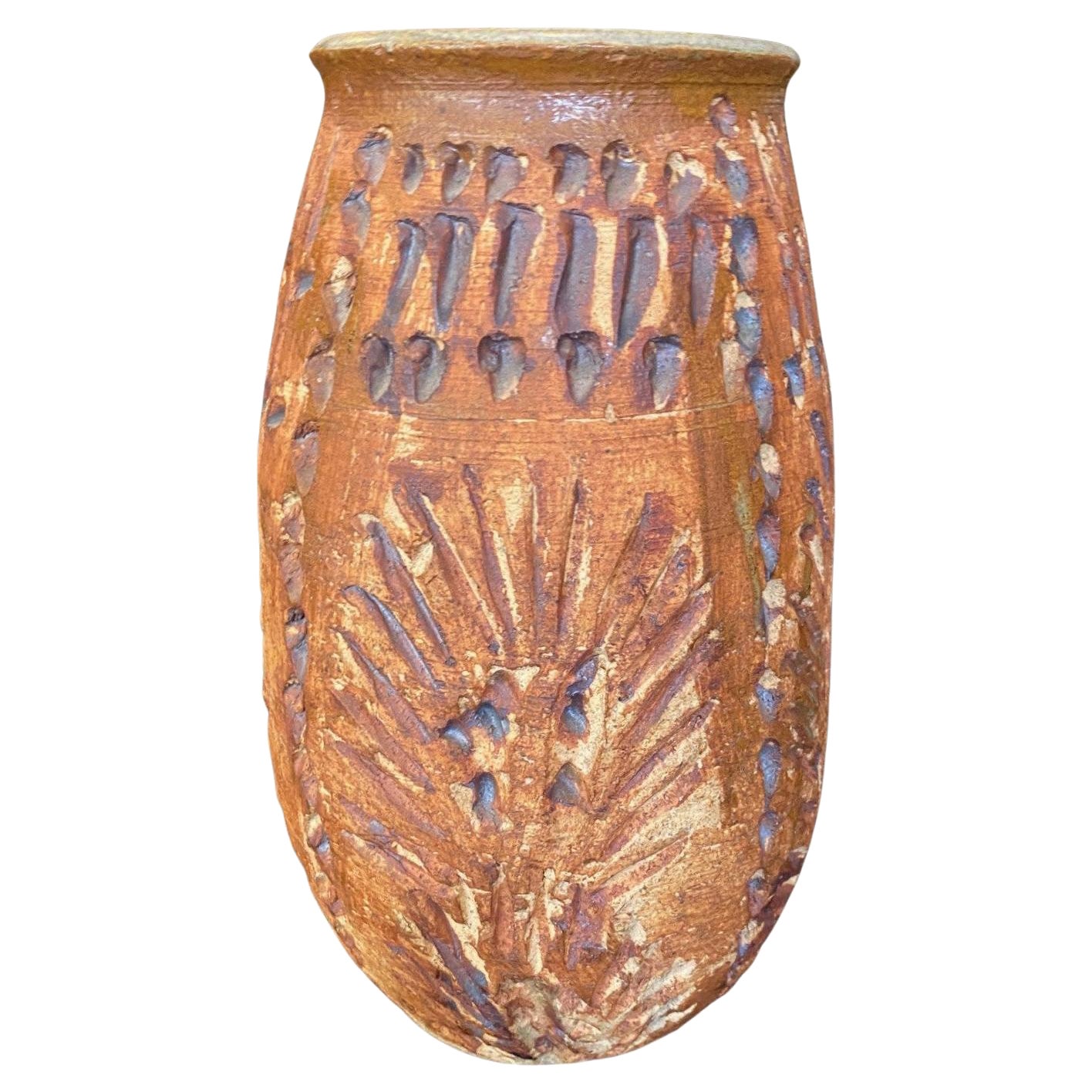 Signierte große Vase aus schwerem Steingut California Studio Pottery, Moderne der Mitte des Jahrhunderts