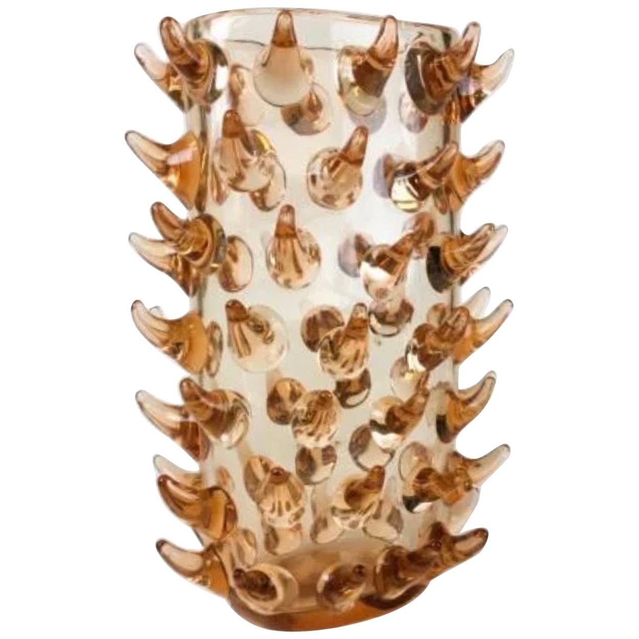 Mid-Century Modern Signed Luigi Camozzo Iridescent Amber Murano Art Glass Vase