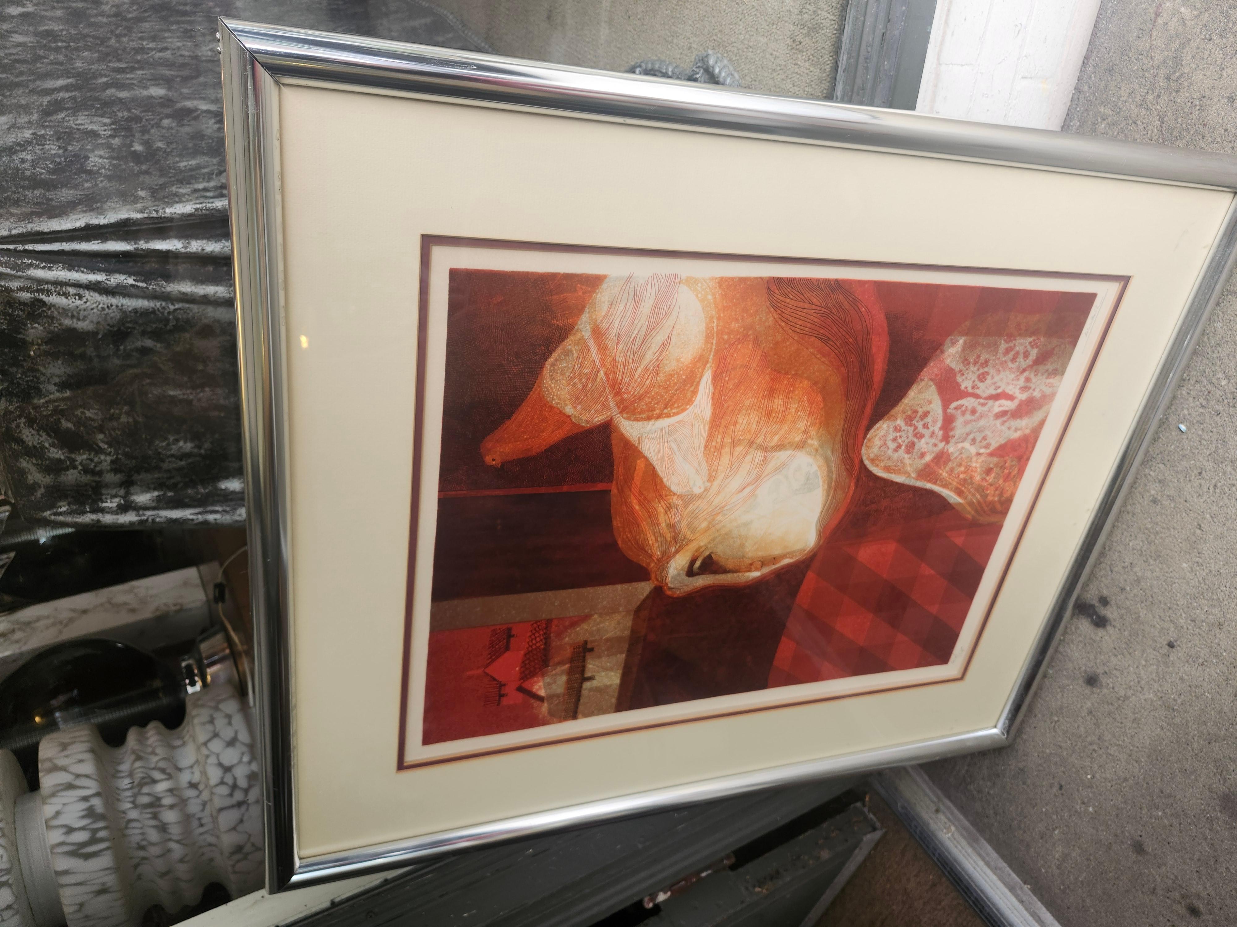 Mitte des Jahrhunderts Modern Signiert Nummeriert Litho Frau mit Taube Alvar Sunol Munos-Ramos im Angebot 5