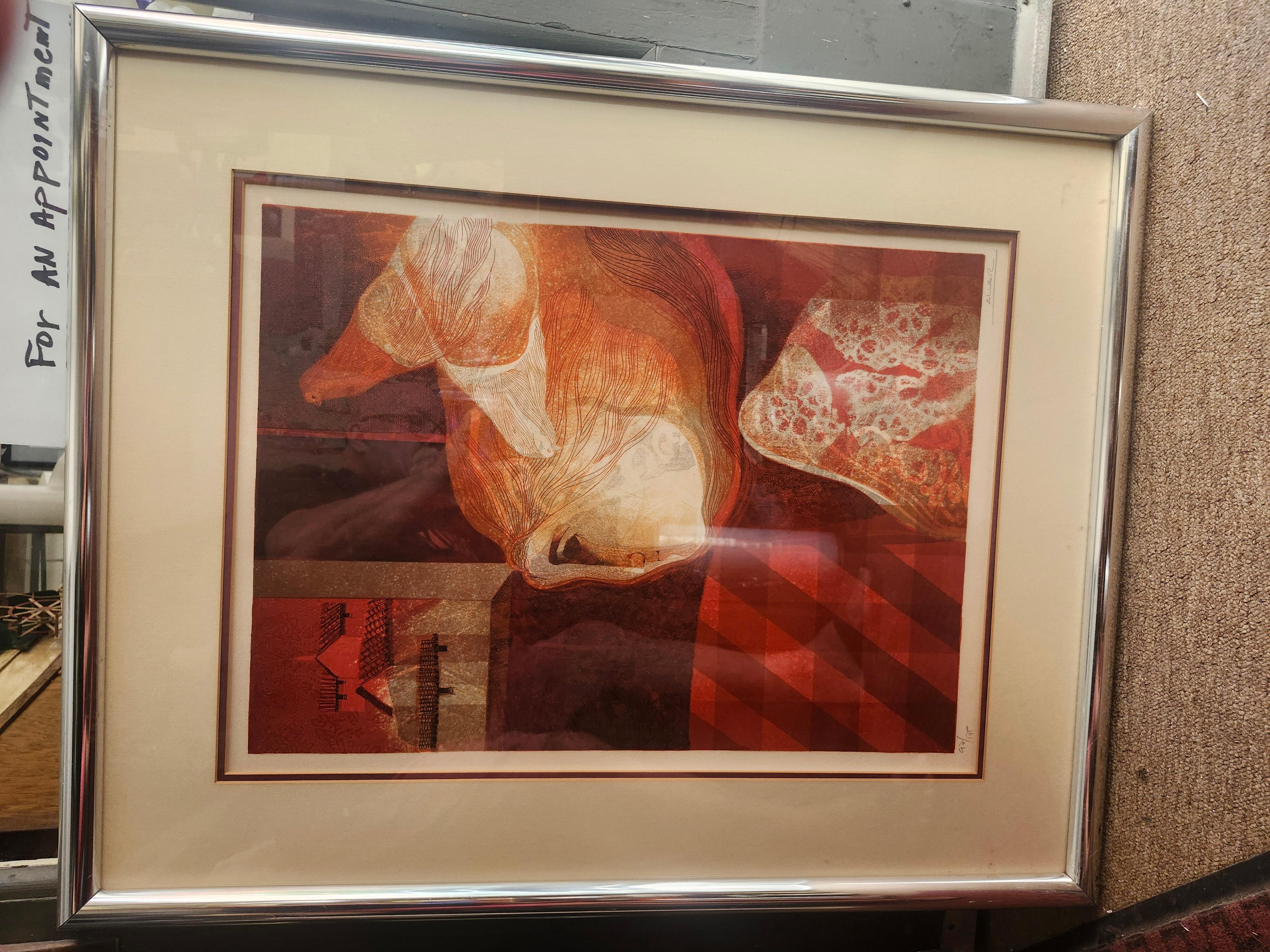 Mitte des Jahrhunderts Modern Signiert Nummeriert Litho Frau mit Taube Alvar Sunol Munos-Ramos im Angebot 2