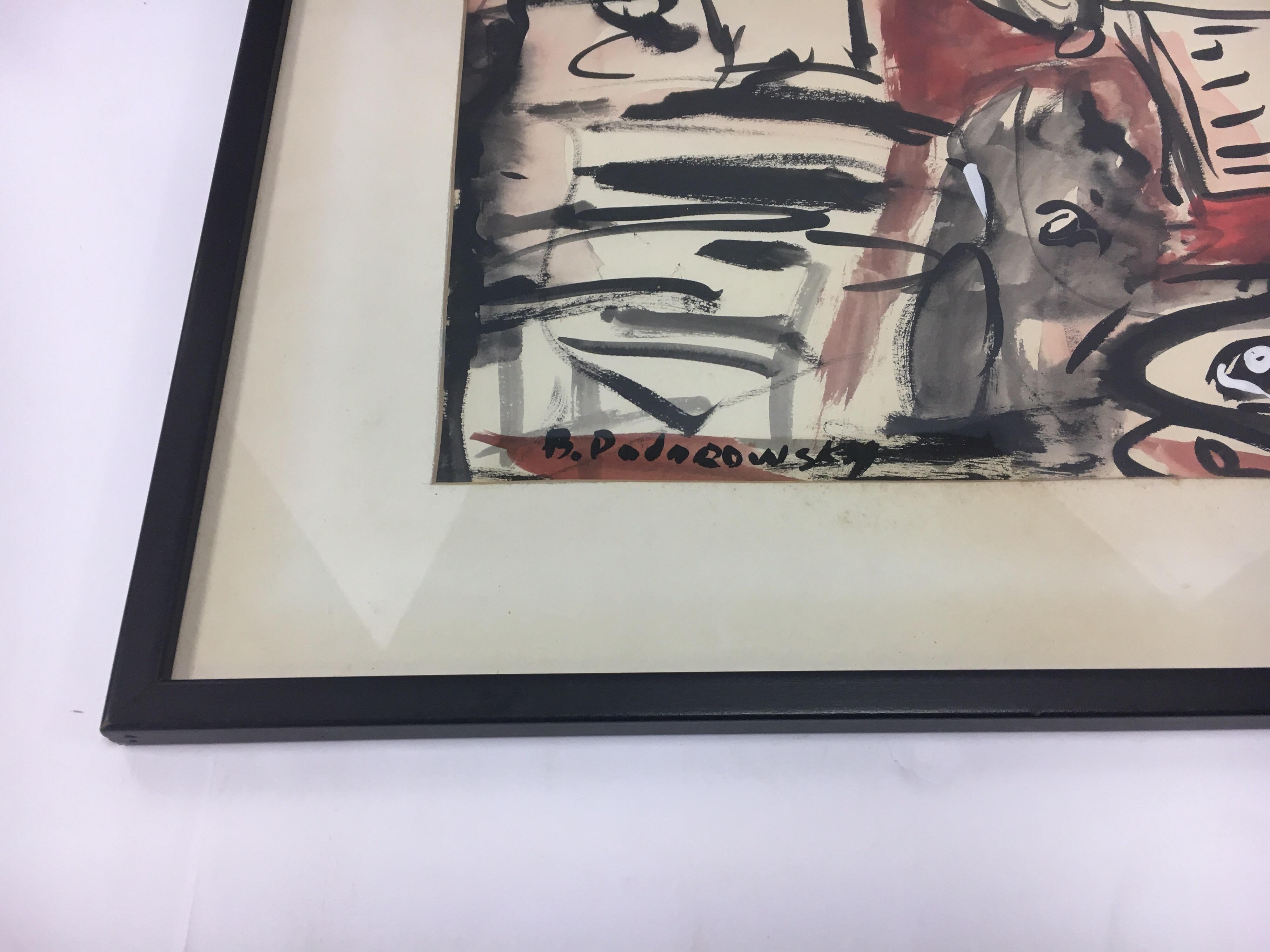 Late 20th Century Mid-Century Modern Signed Original Artist B. Podarowsky Abstract Framed Painting