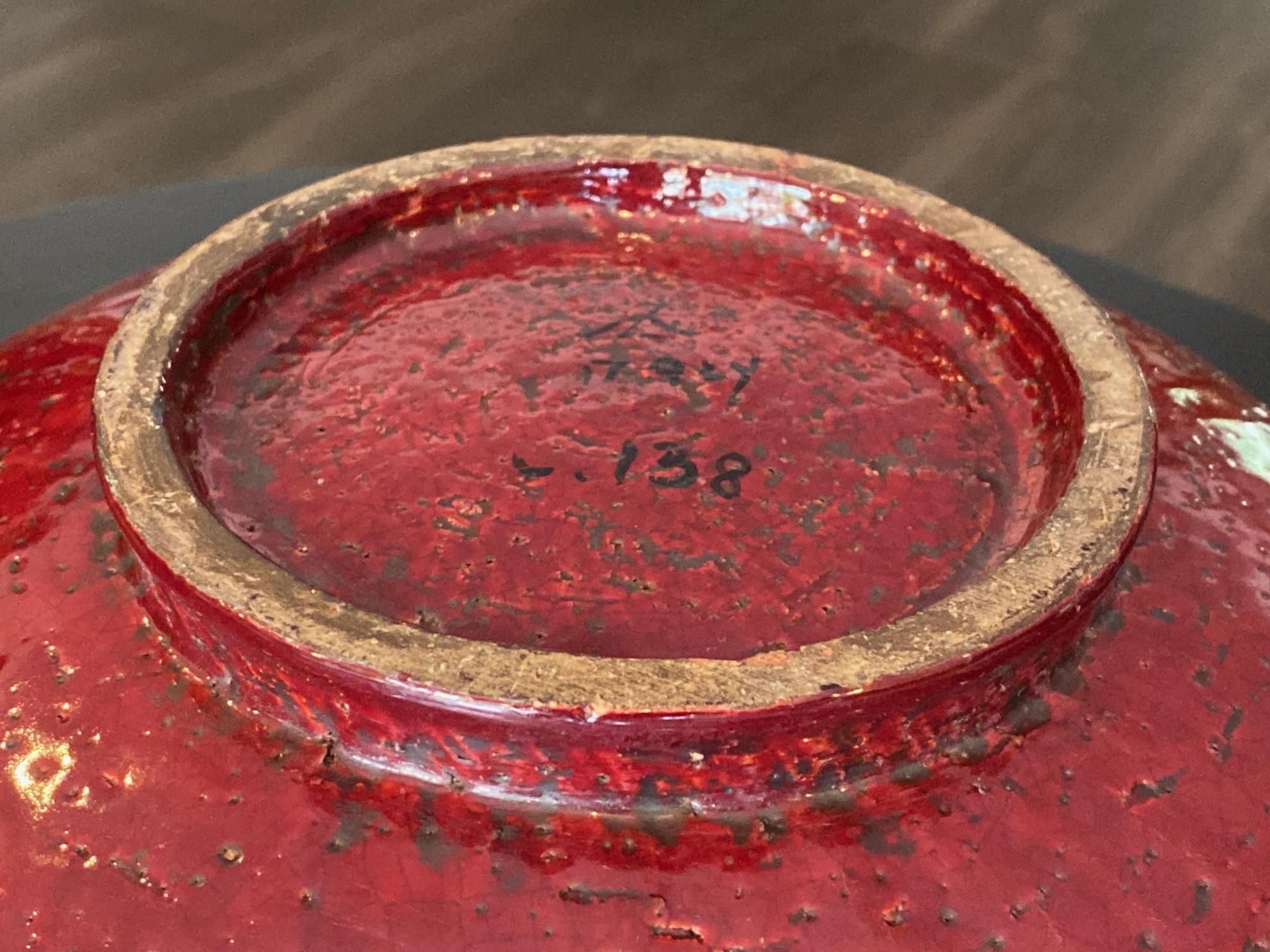 Mid-Century Modern Signed Oxblood Glazed Italian Pottery Bowl Likely Aldo Londi For Sale 6