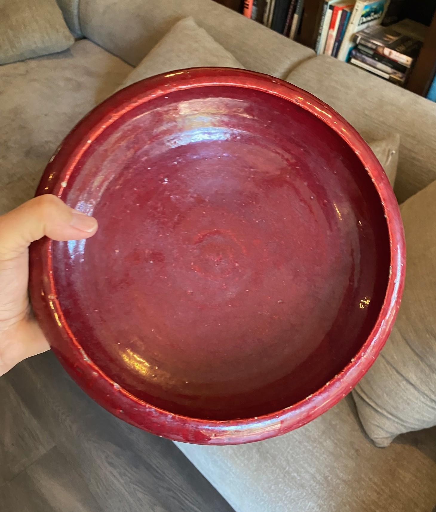 Mid-Century Modern Signed Oxblood Glazed Italian Pottery Bowl Likely Aldo Londi For Sale 8