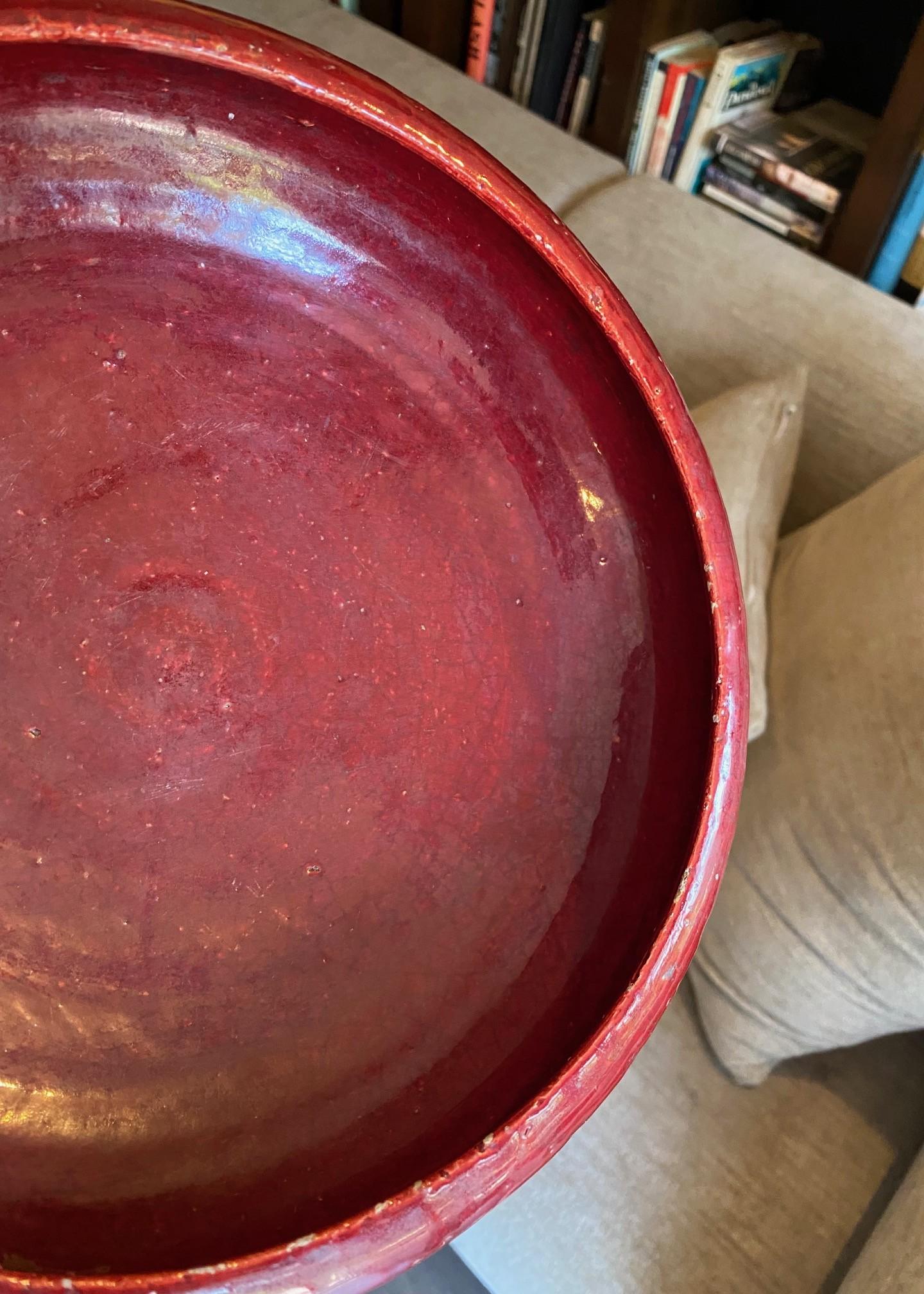 Mid-Century Modern Signed Oxblood Glazed Italian Pottery Bowl Likely Aldo Londi For Sale 11