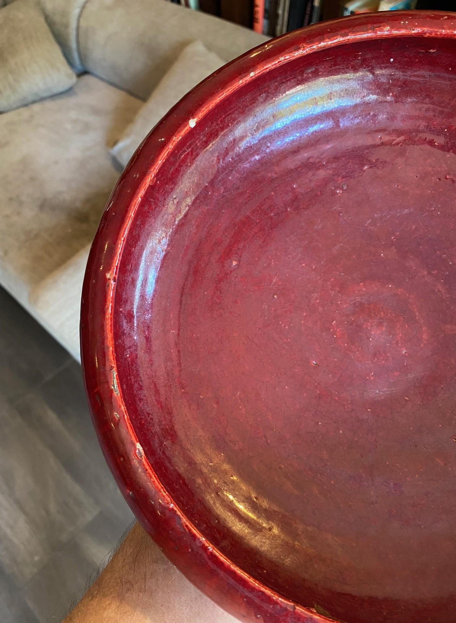 Mid-Century Modern Signed Oxblood Glazed Italian Pottery Bowl Likely Aldo Londi For Sale 12