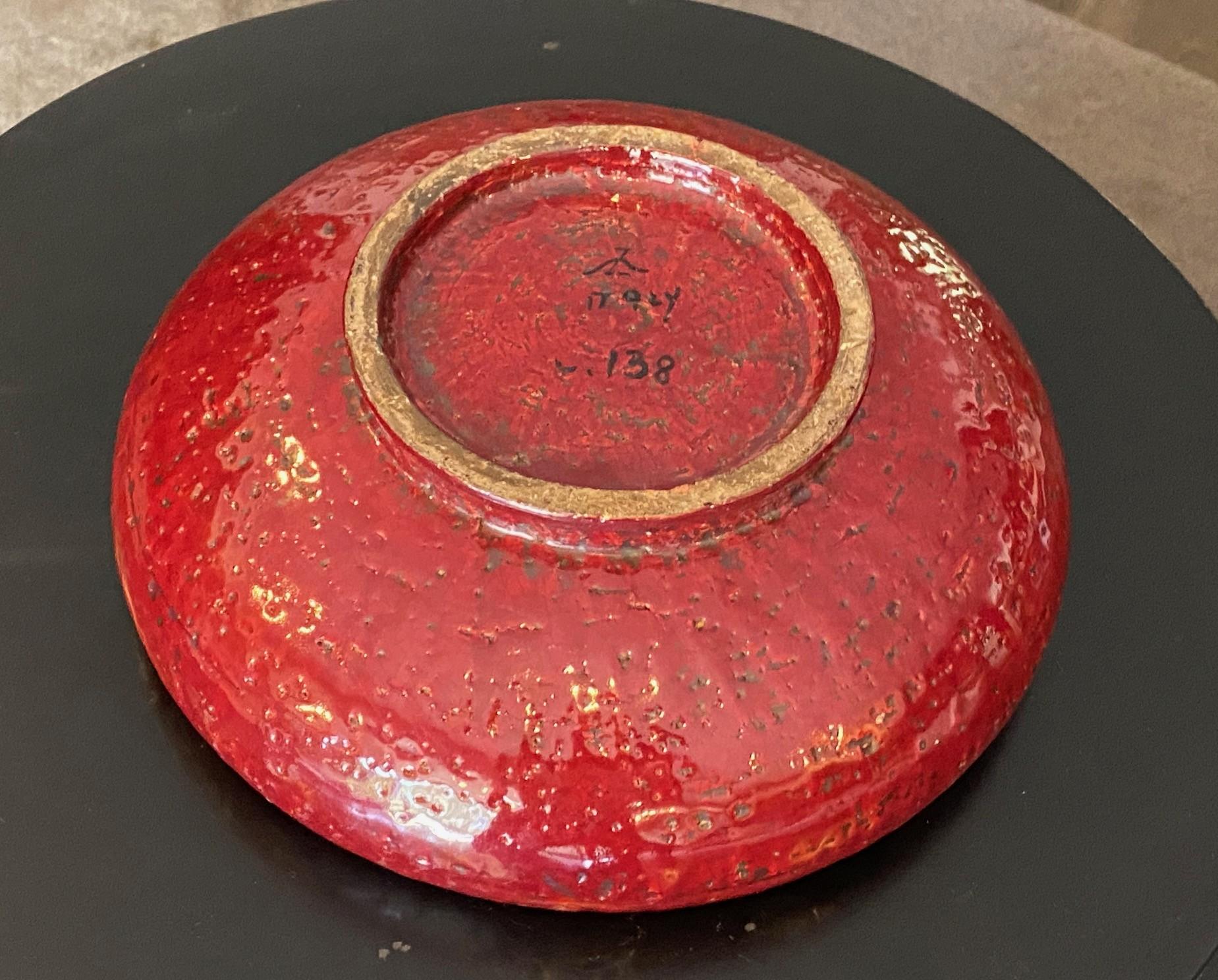 Mid-Century Modern Signed Oxblood Glazed Italian Pottery Bowl Likely Aldo Londi For Sale 4