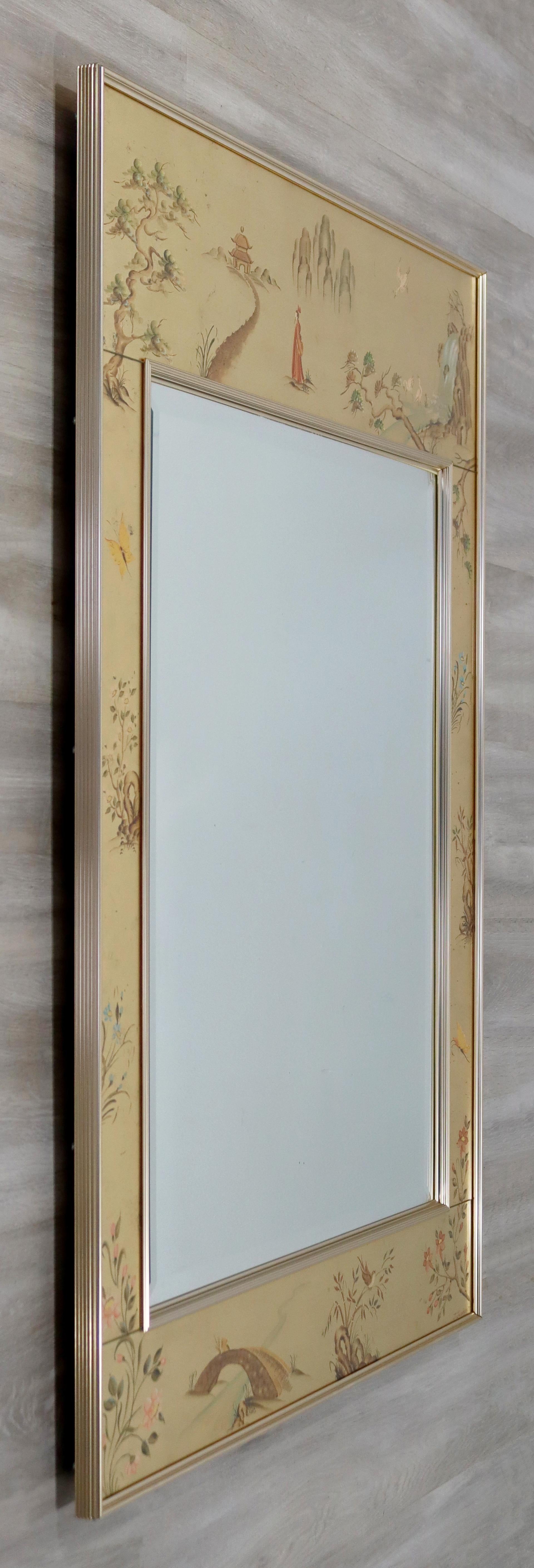 Mid-Century Modern Mid Century Modern Signed Painted Rectangular Wall Mirror La Barge Chinoiserie