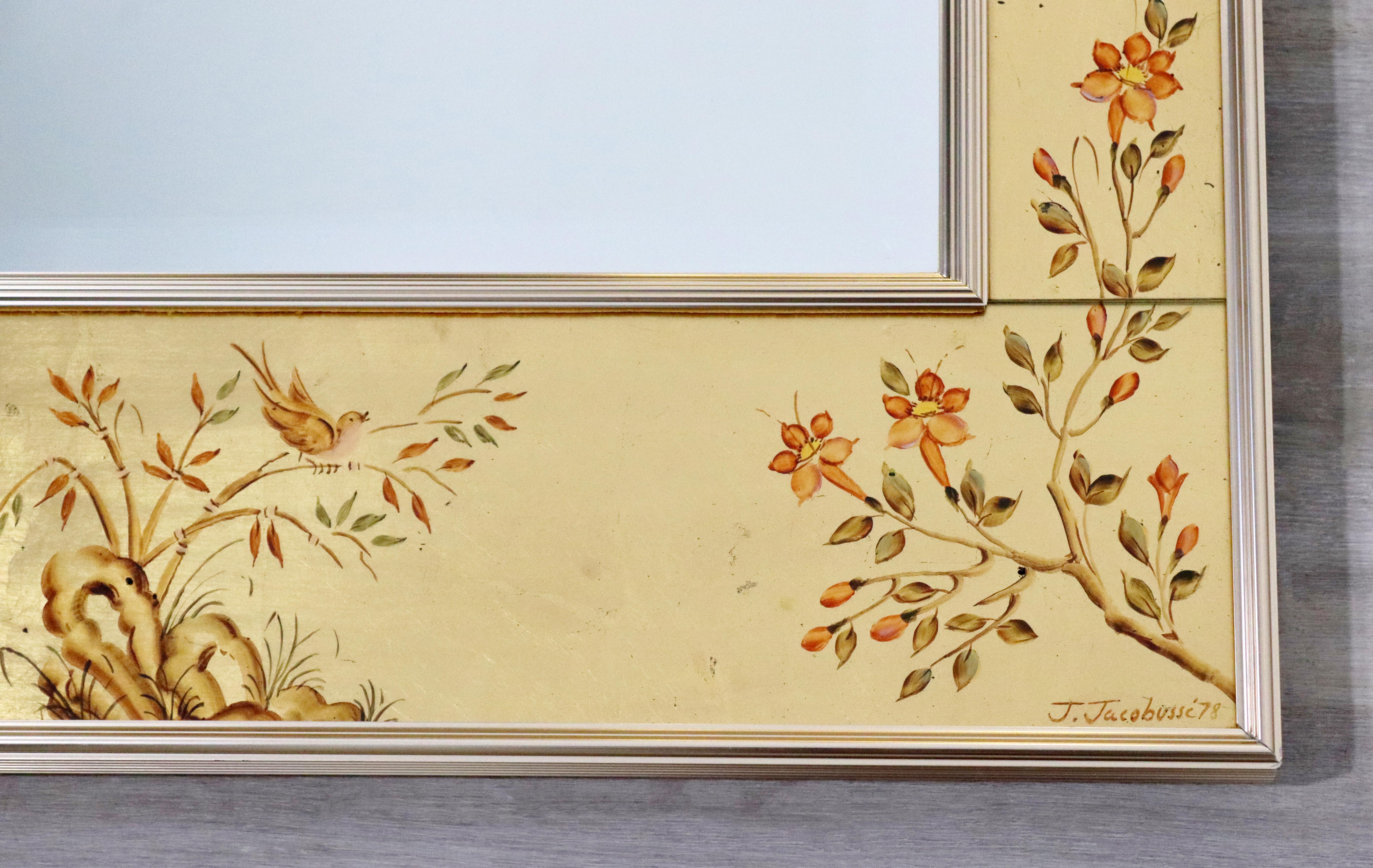 Mid Century Modern Signed Painted Rectangular Wall Mirror La Barge Chinoiserie In Good Condition In Keego Harbor, MI