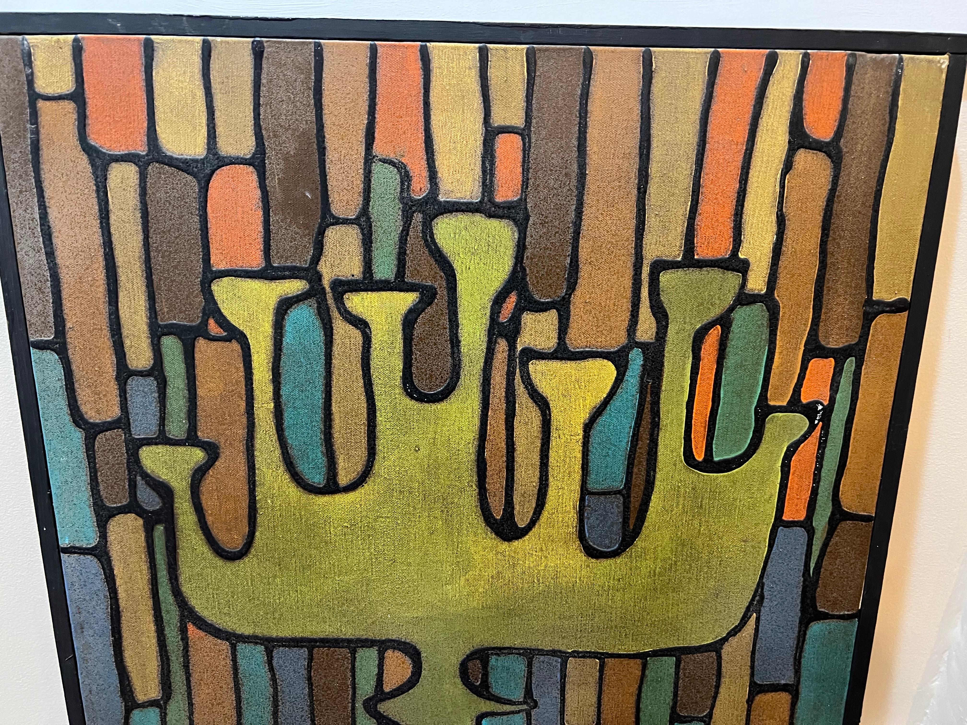 Mid-20th Century Mid-Century Modern Signed Painting of a Menorah For Sale