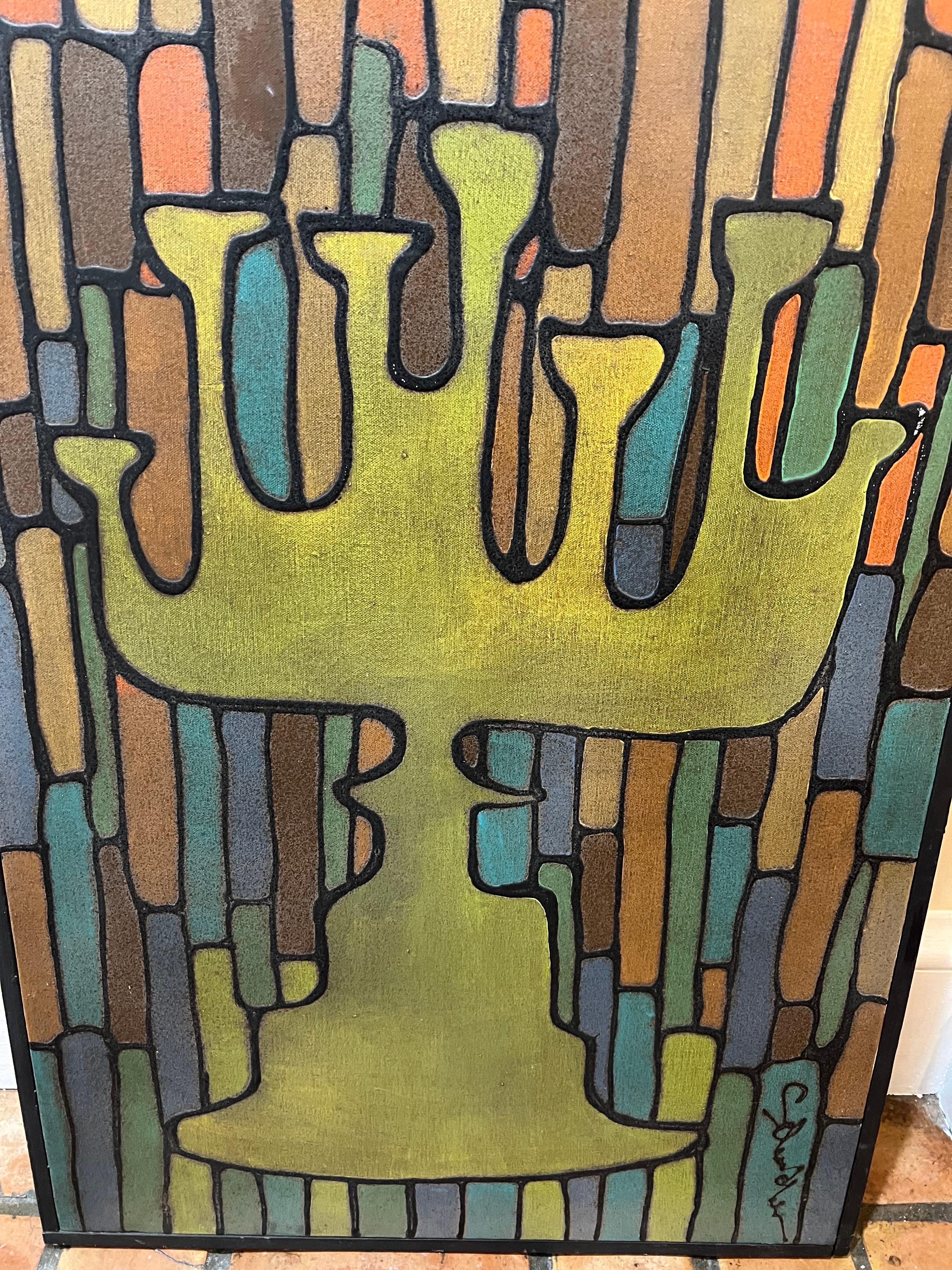Mid-Century Modern Signed Painting of a Menorah For Sale 2