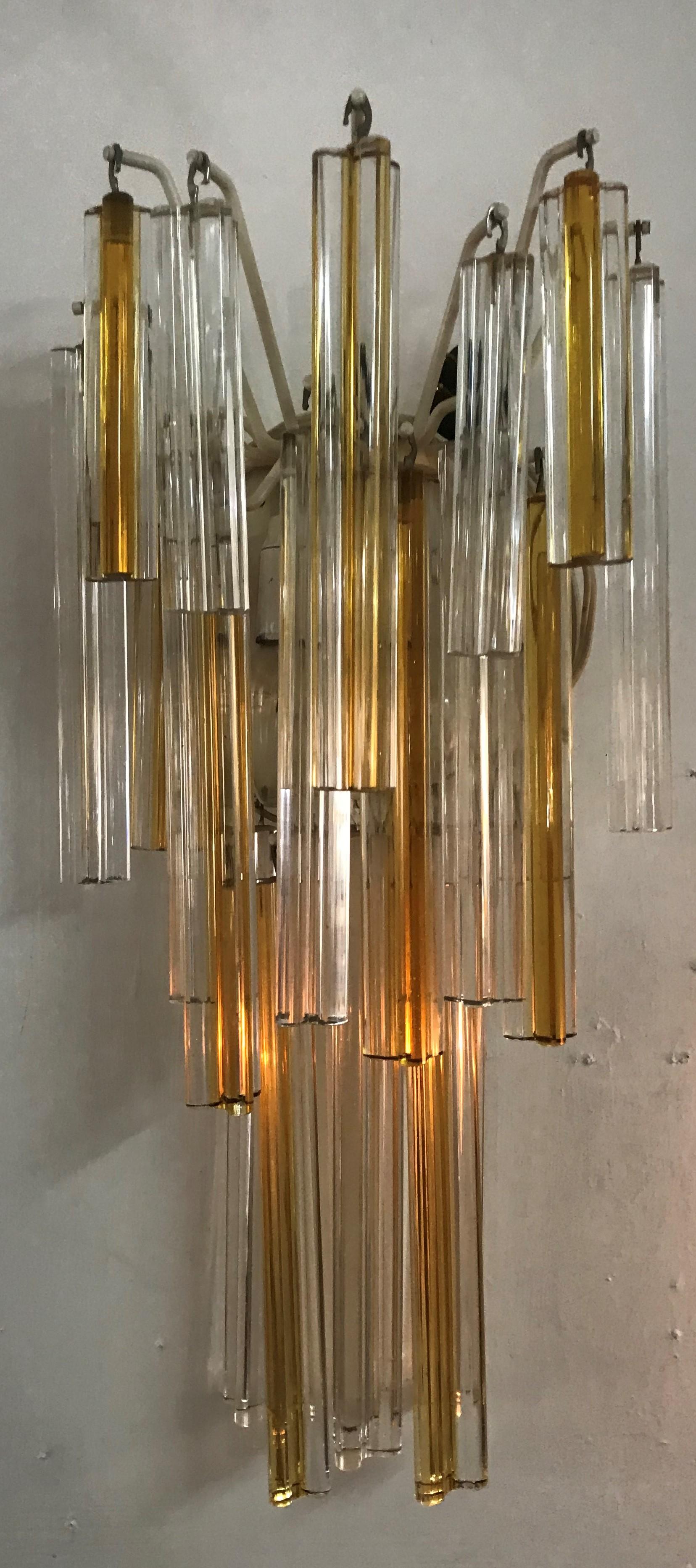 Mid-Century Modern Signed Pair of Murano 'Asta Triedo' Glass Sconces by Venini For Sale 4