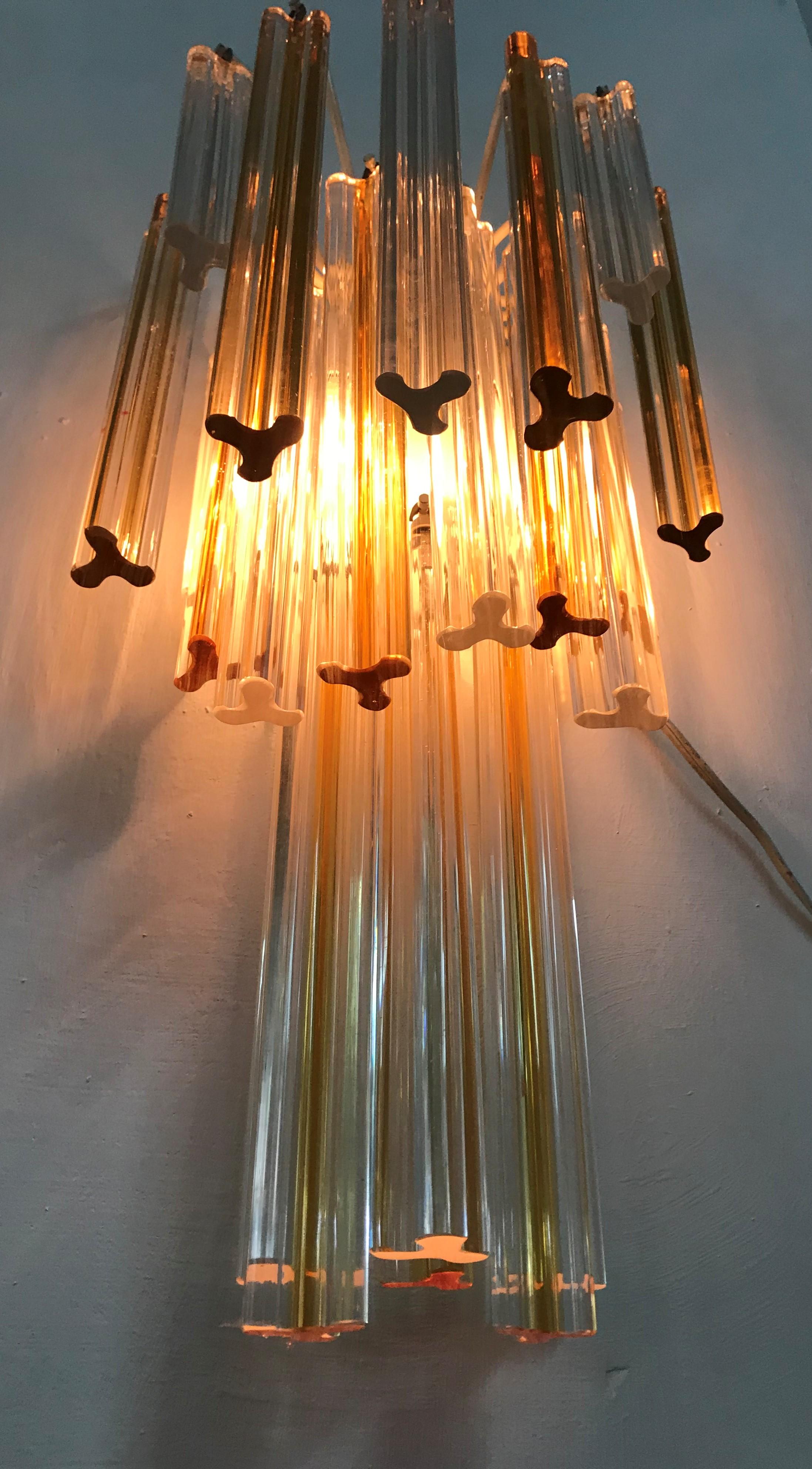 Mid-Century Modern Signed Pair of Murano 'Asta Triedo' Glass Sconces by Venini For Sale 7