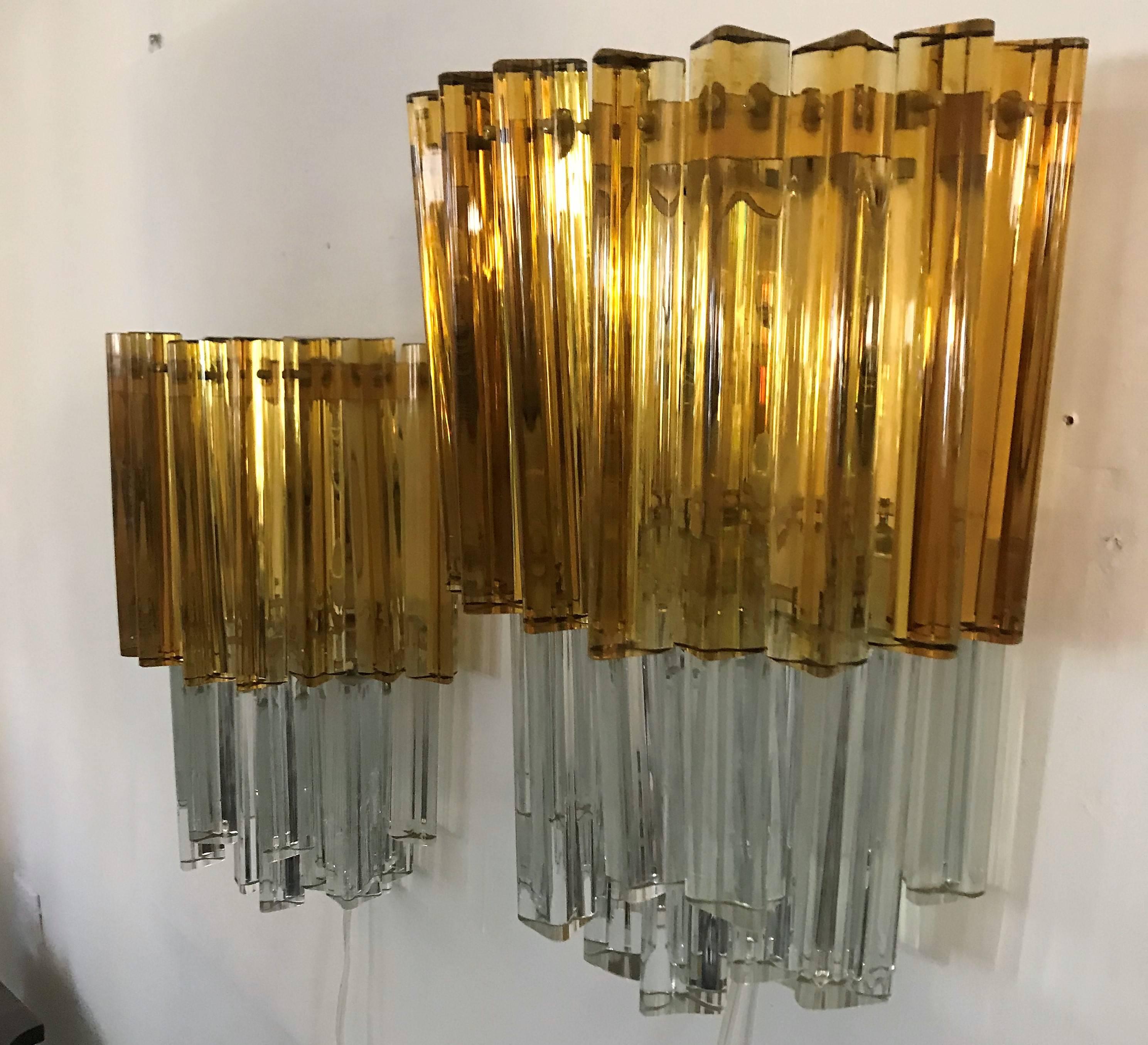 20th Century Mid-Century Modern Signed Pair of Murano 'Asta Triedo' Glass Sconces by Venini