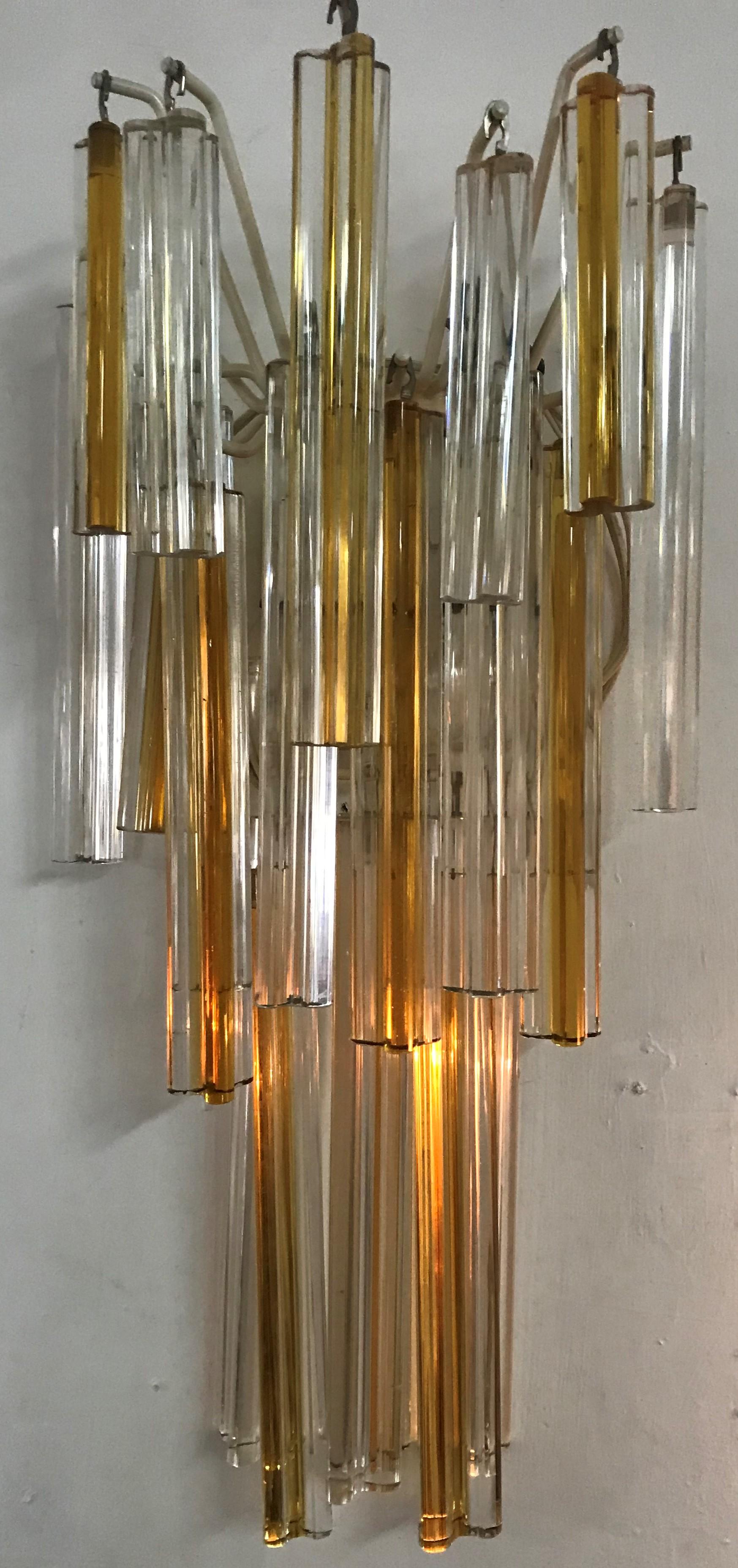 Mid-Century Modern Signed Pair of Murano 'Asta Triedo' Glass Sconces by Venini For Sale 1