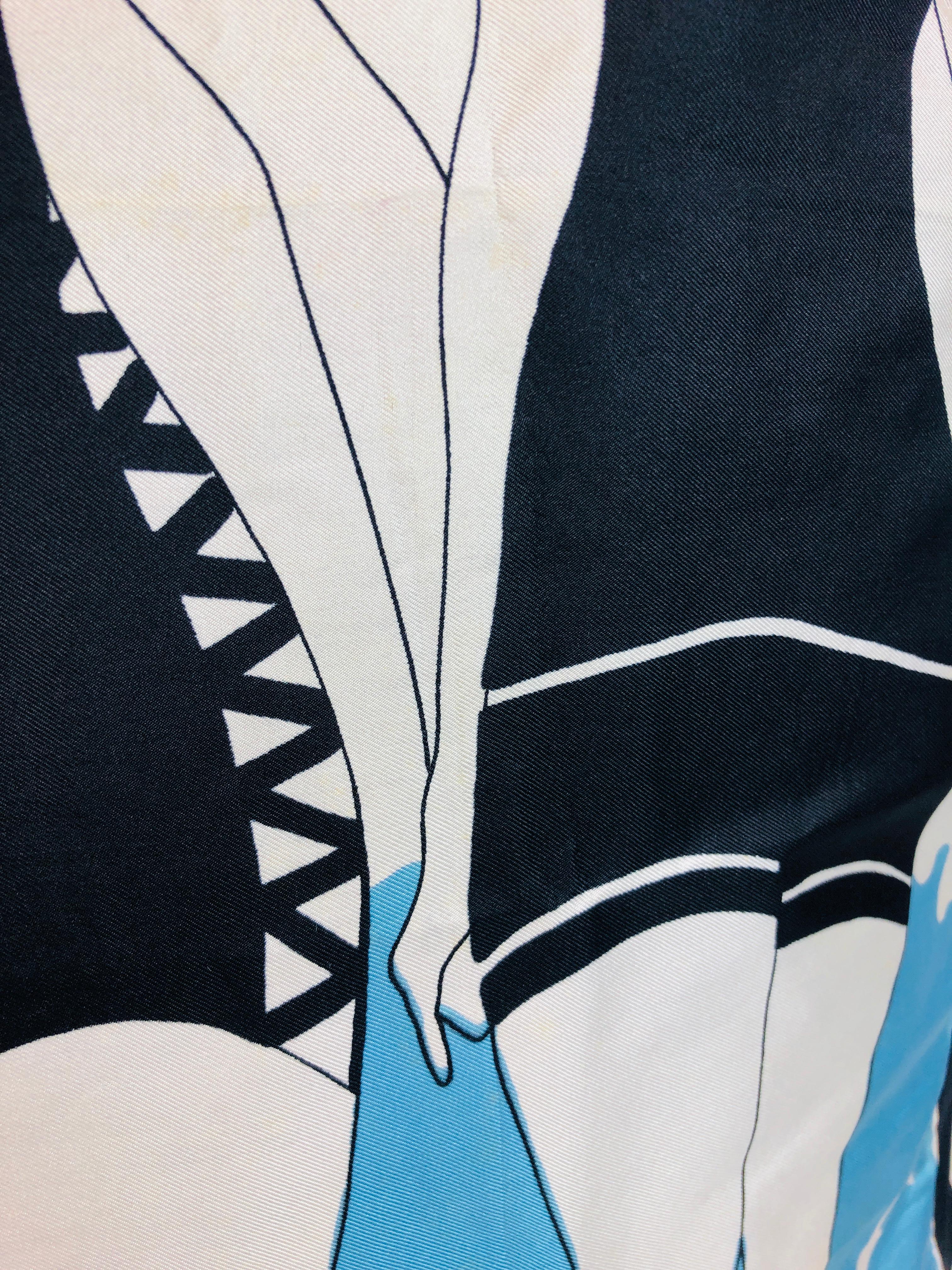 Pierre Cardin Black Blue and Ivory Silk Scarf with Cotton Back Decorative Pillow For Sale 4
