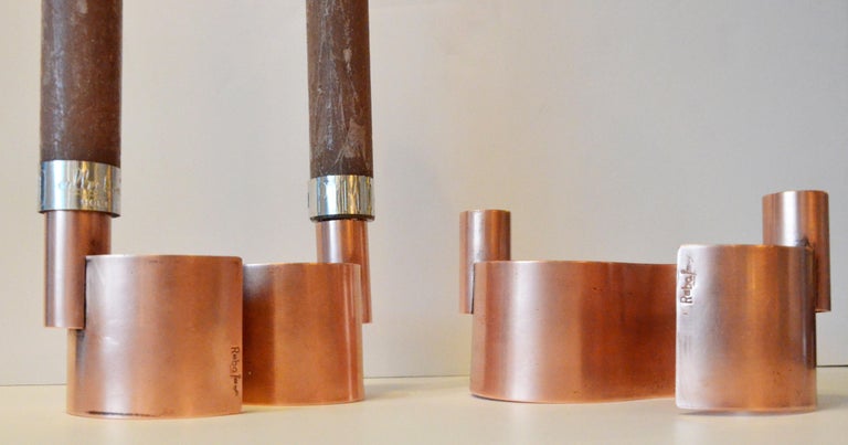 Pair of S-Form with 2 Candelabras Each Rebajes Copper Candlestick Holders For Sale 3