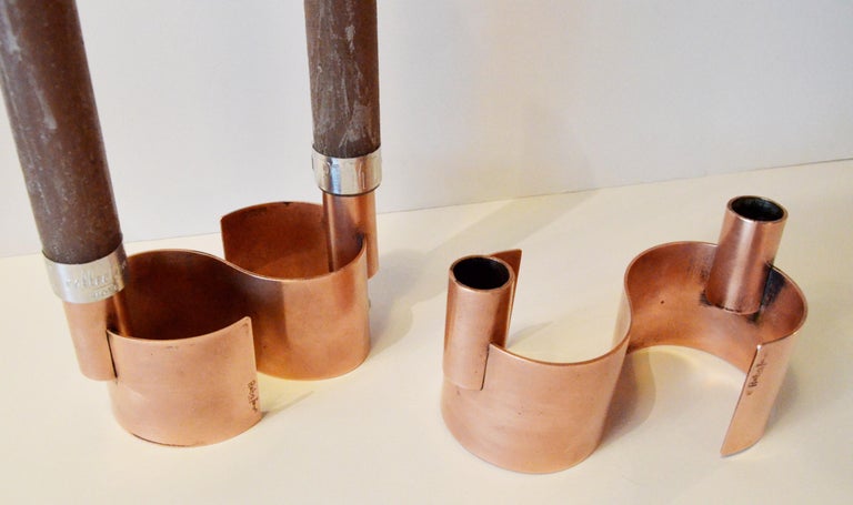 Pair of S-Form with 2 Candelabras Each Rebajes Copper Candlestick Holders For Sale 5
