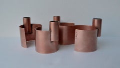 Pair of S-Form with 2 Candelabras Each Rebajes Copper Candlestick Holders