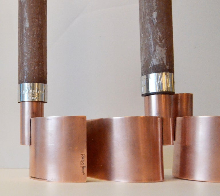 Pair of S-Form with 2 Candelabras Each Rebajes Copper Candlestick Holders For Sale 2