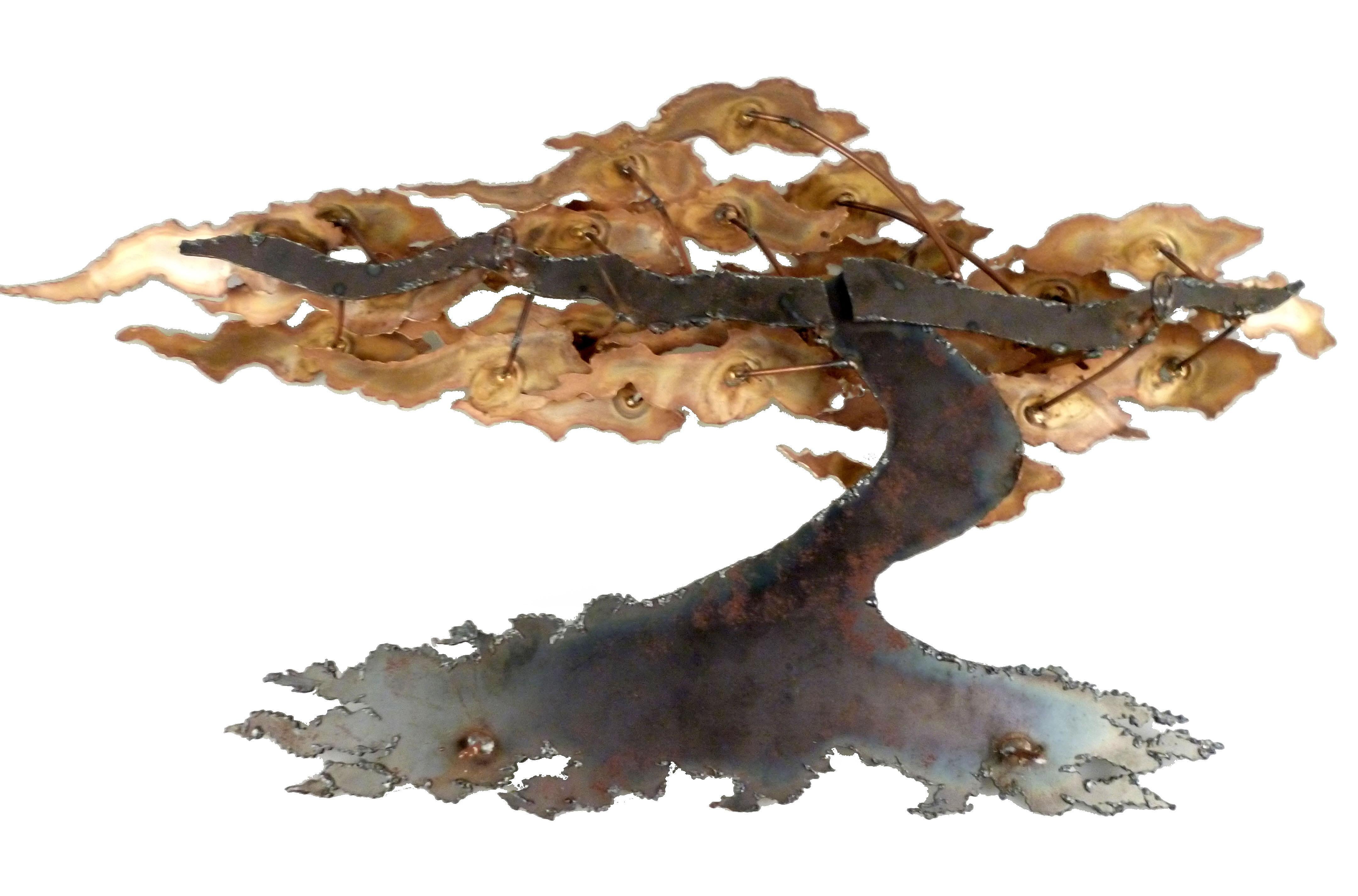 American Mid-Century Modern Signed Ross Brass & Metal Tree Wall Sculpture, Wall Art 1981