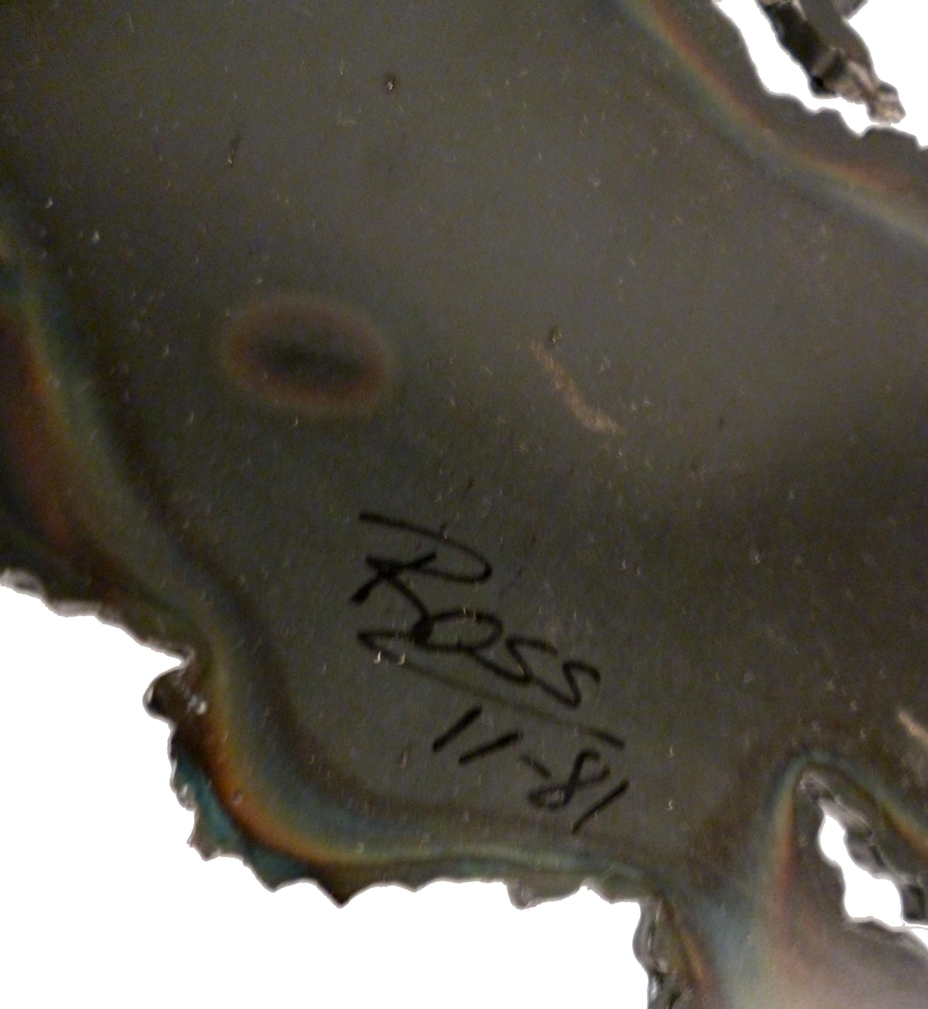 Hand-Crafted Mid-Century Modern Signed Ross Brass & Metal Tree Wall Sculpture, Wall Art 1981