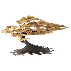 Mid-Century Modern Signed Ross Brass & Metal Tree Wall Sculpture, Wall Art 1981