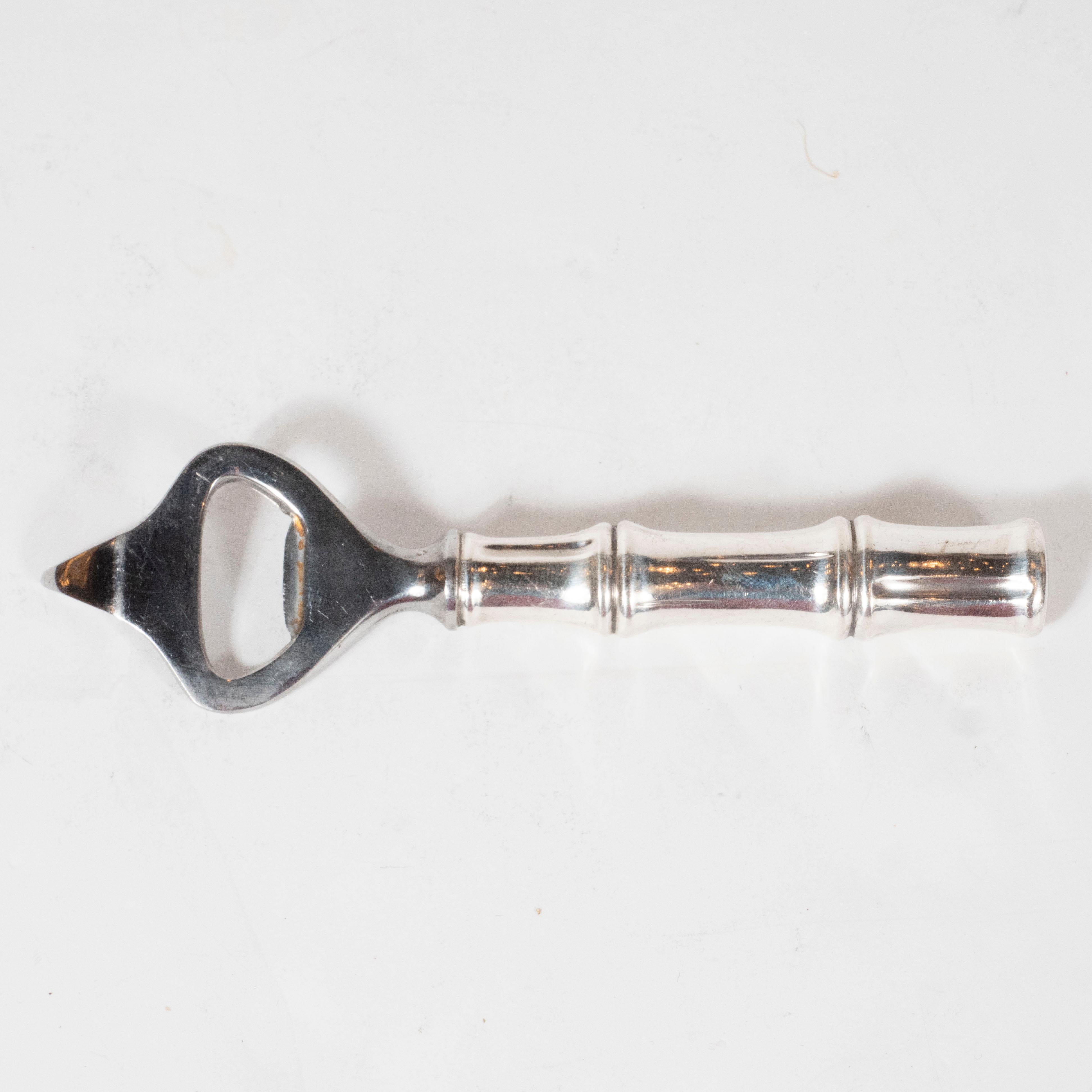 Mid-Century Modern Signed Tiffany Sterling Silver Bamboo Bottle Opener In Excellent Condition In New York, NY