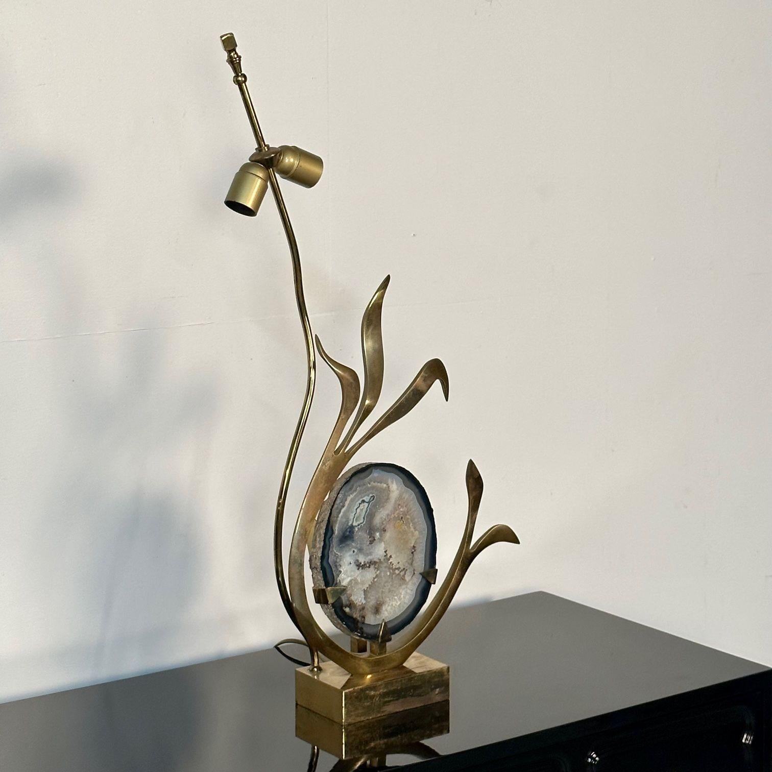Lampe de table sculpturale en bronze et agate signée Willy Daros, milieu du siècle dernier, 1970 en vente 5