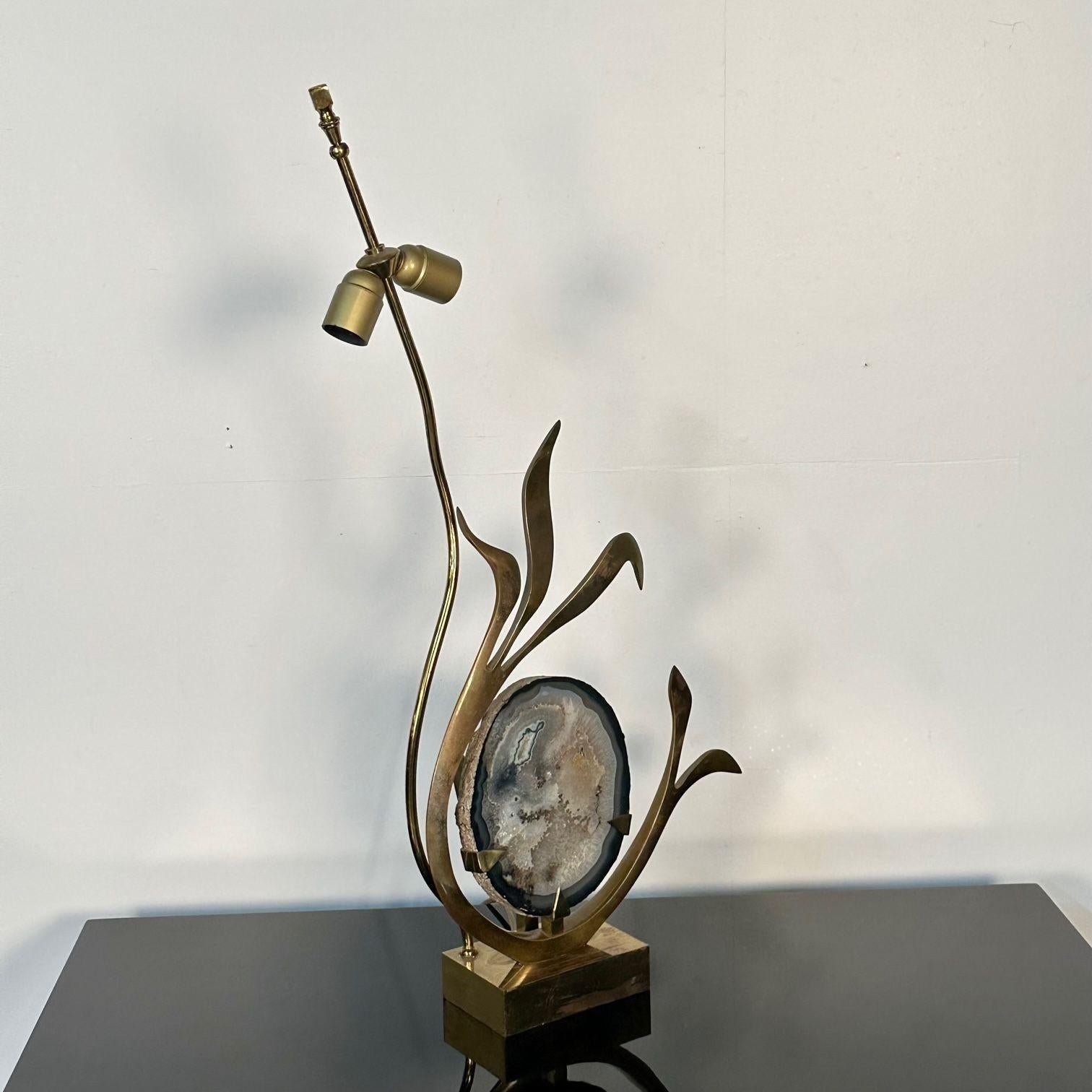 Bronze Lampe de table sculpturale en bronze et agate signée Willy Daros, milieu du siècle dernier, 1970 en vente
