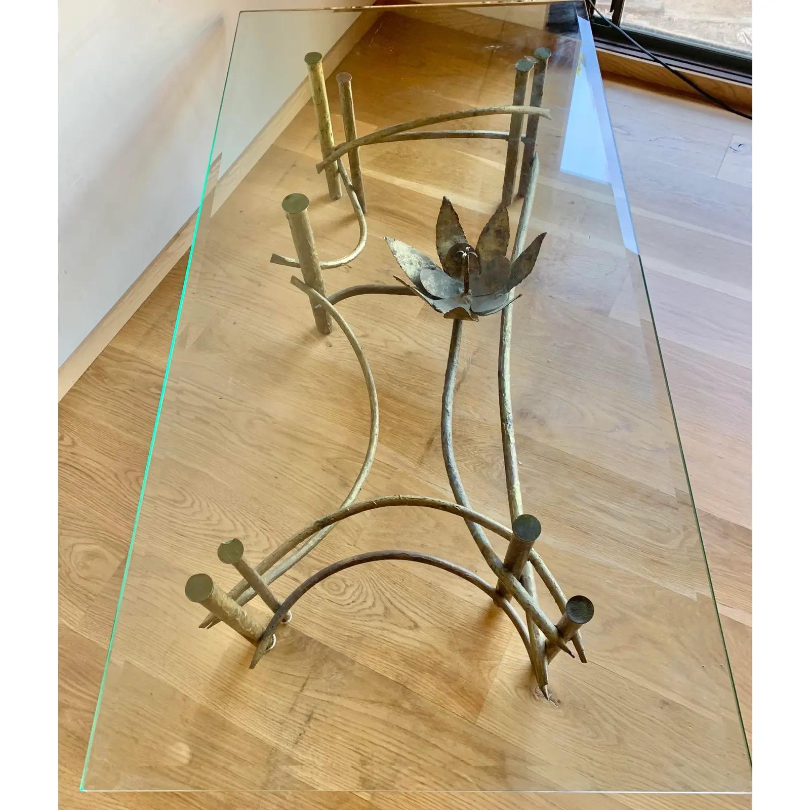 20th Century Mid Century Modern Silas Seandel Style Brutalist Lotus Coffee Table Gilt Copper For Sale