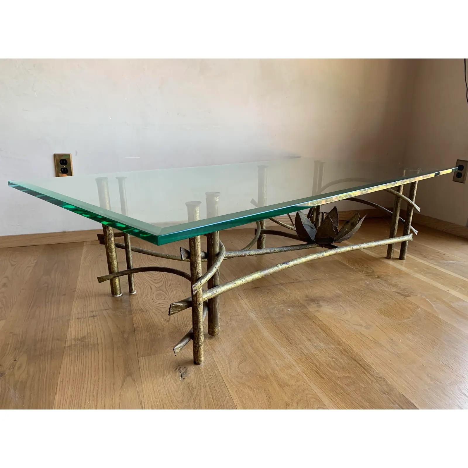 Mid Century Modern Silas Seandel Style Brutalist Lotus Coffee Table Gilt Copper For Sale 2
