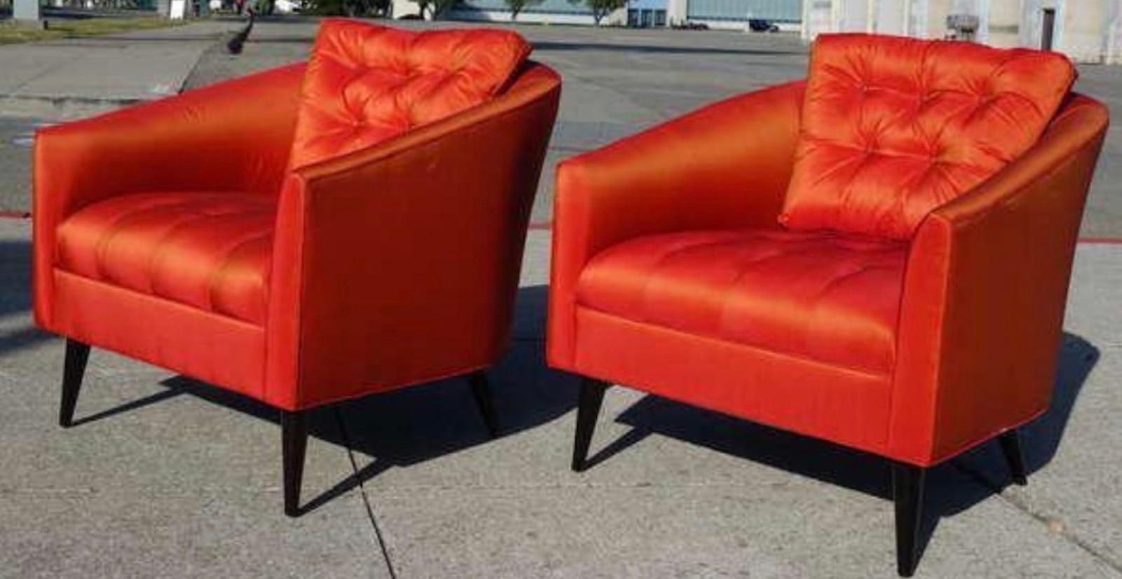 Mid-Century Modern Mid Century Modern Silk Satin Chairs For Sale