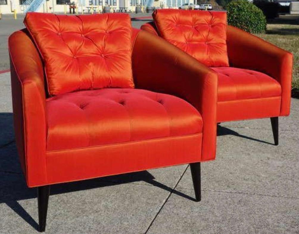 American Mid Century Modern Silk Satin Chairs For Sale
