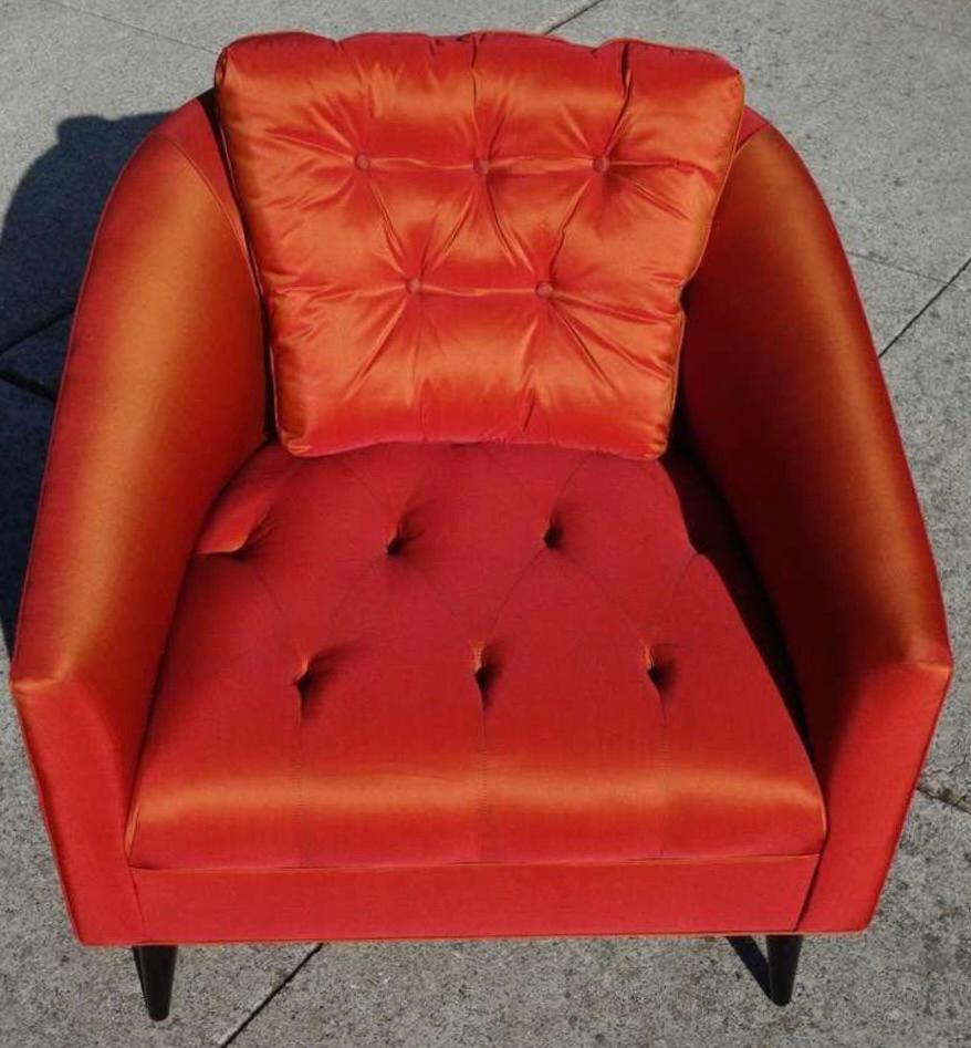 Mid Century Modern Silk Satin Chairs In Good Condition For Sale In Los Angeles, CA