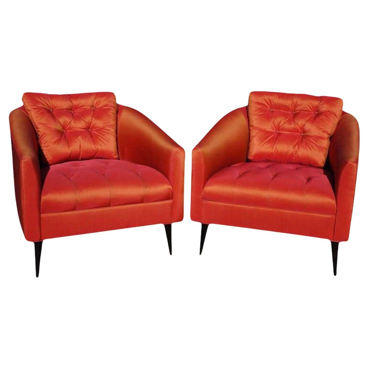 Mid Century Modern Silk Satin Chairs For Sale