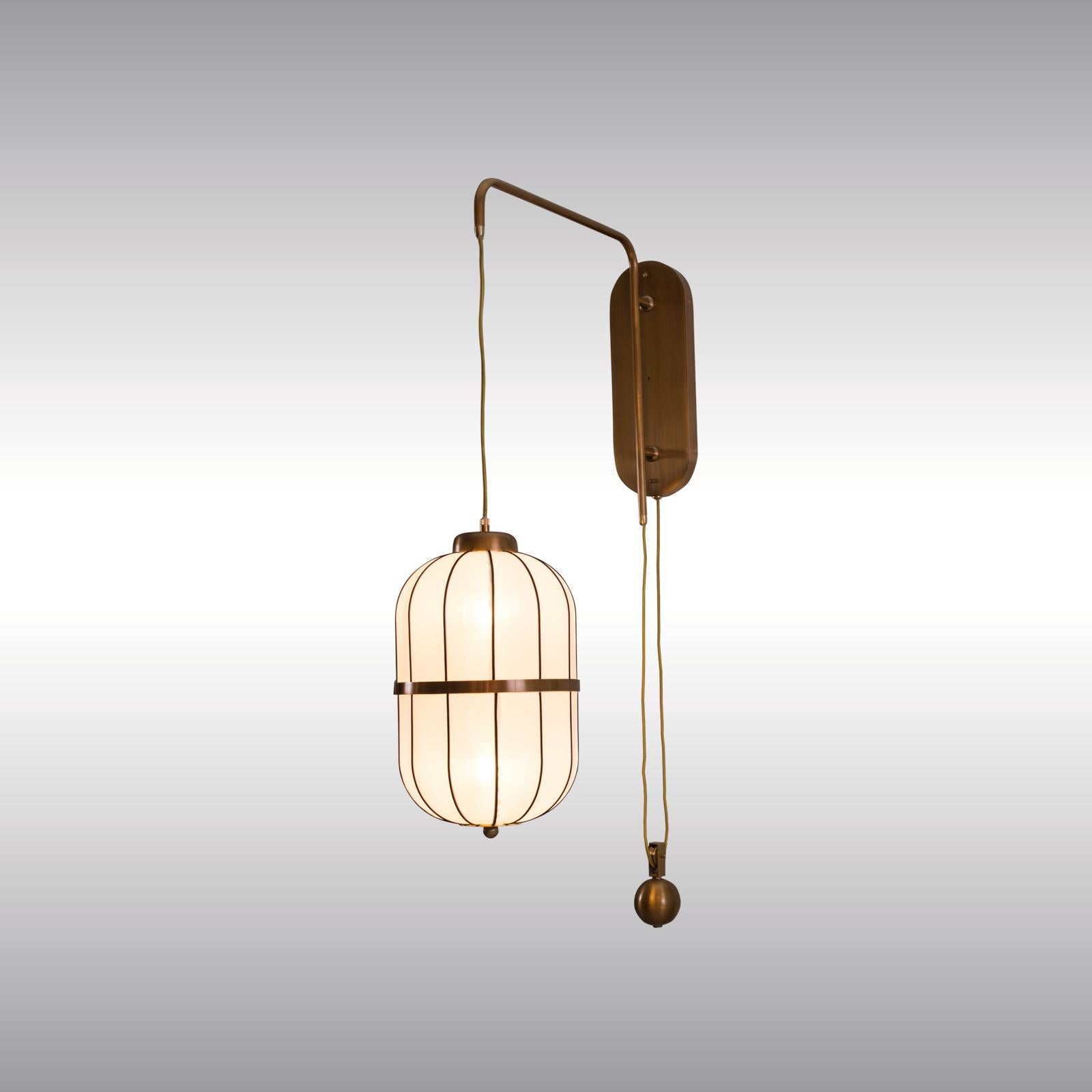 Contemporary Mid-Century Modern Silk Wall-Lamp with a Pulley Shanghai, Re Edtion For Sale