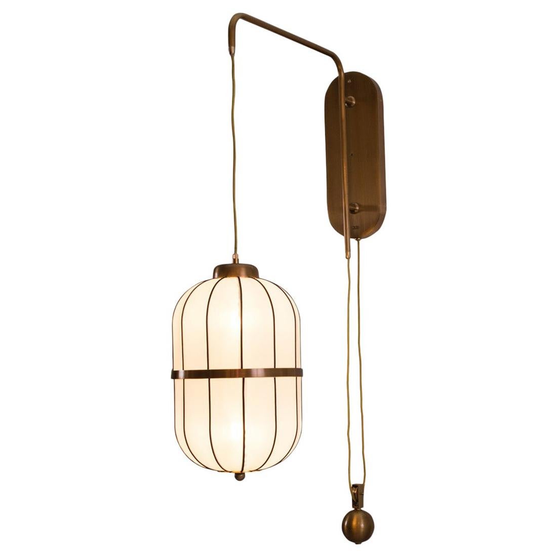 Mid-Century Modern Silk Wall-Lamp with a Pulley Shanghai, Re Edtion For Sale