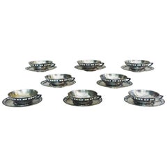 Mid-Century Modern Silver 916° and Enamel Set of 8 Coffee Cups & Saucers, 1960s