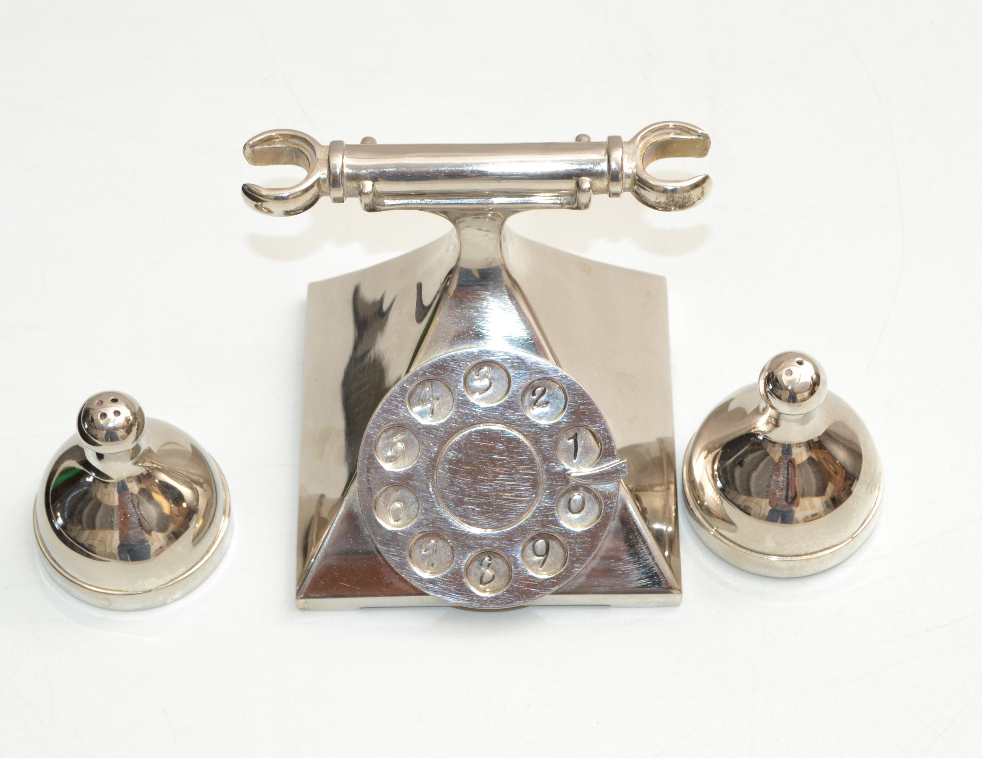 Mid-Century Modern Silver Antique Telephone Salt & Pepper Shaker 6