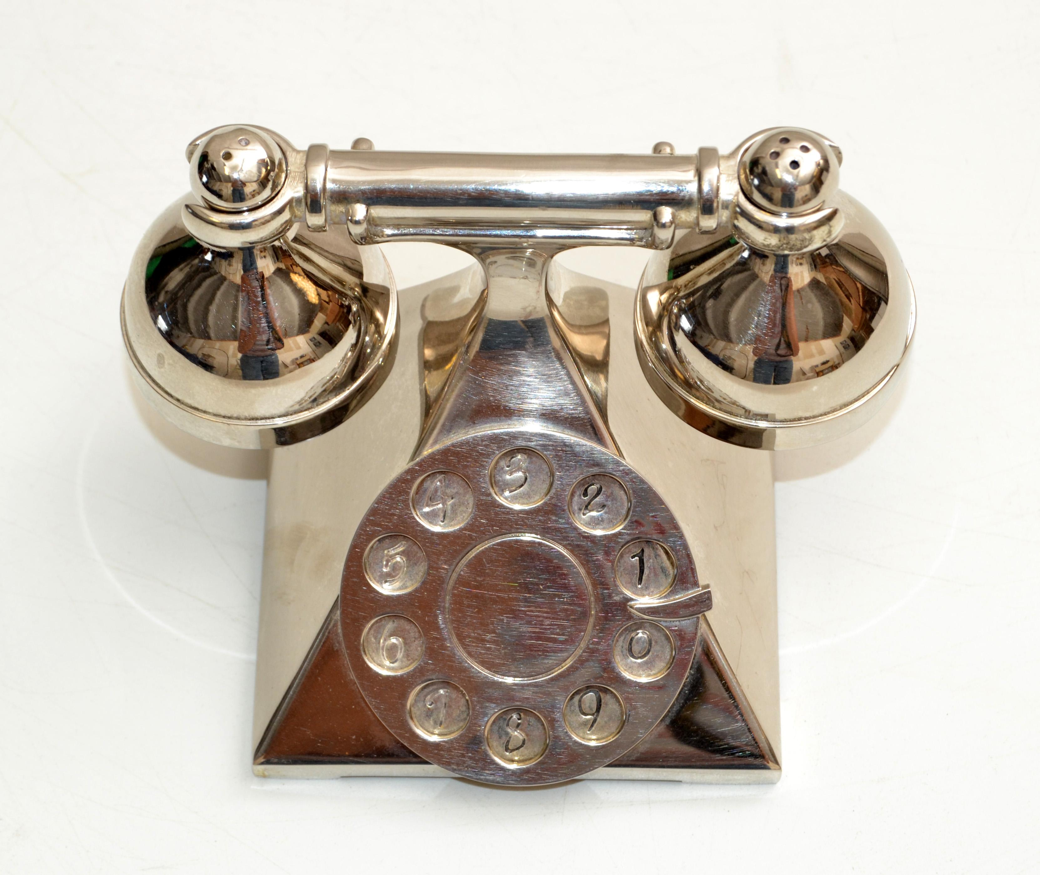 Mid-Century Modern Silver Antique Telephone Salt & Pepper Shaker 7