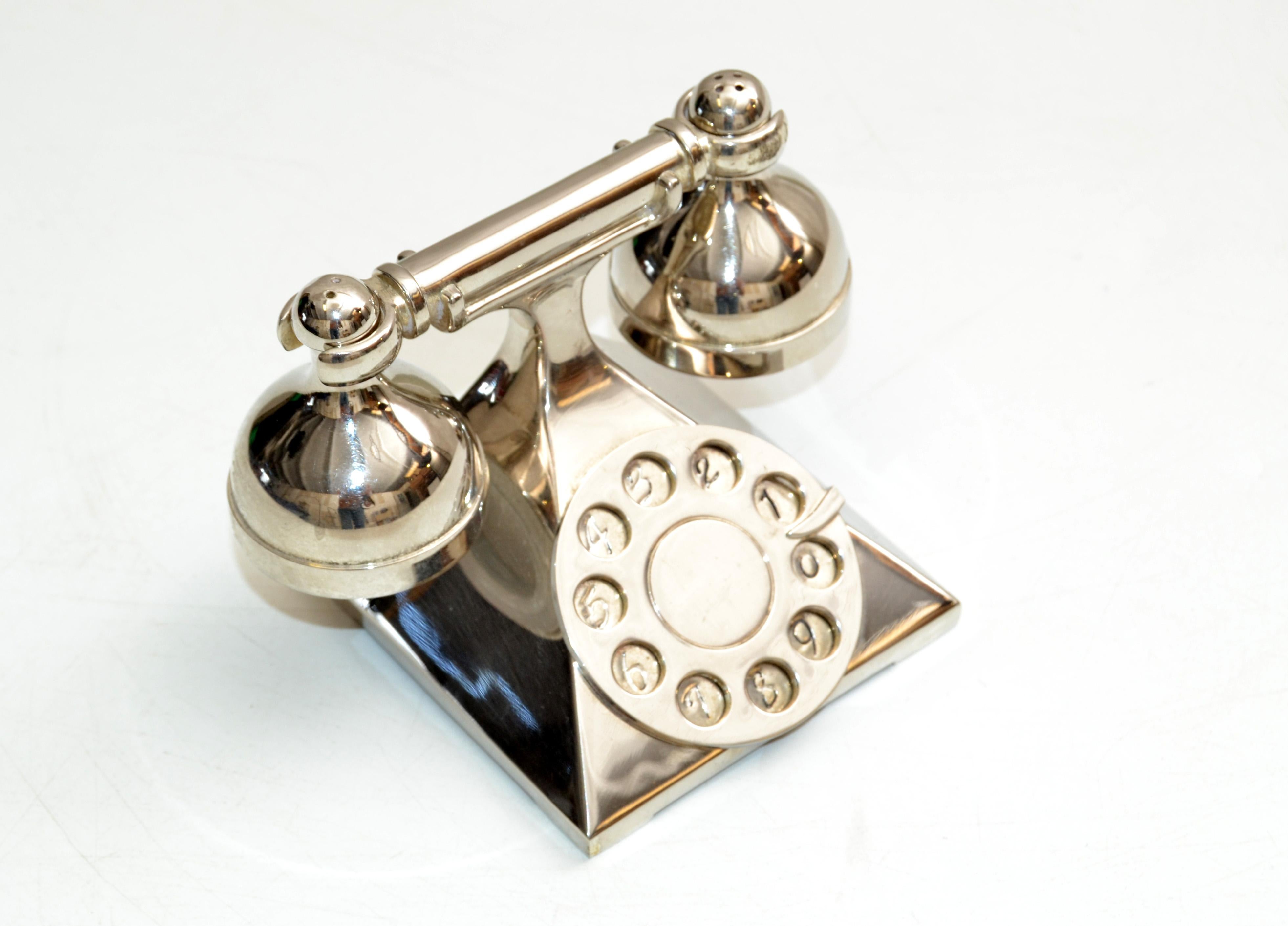 Mid-Century Modern Silver Antique Telephone Salt & Pepper Shaker 2