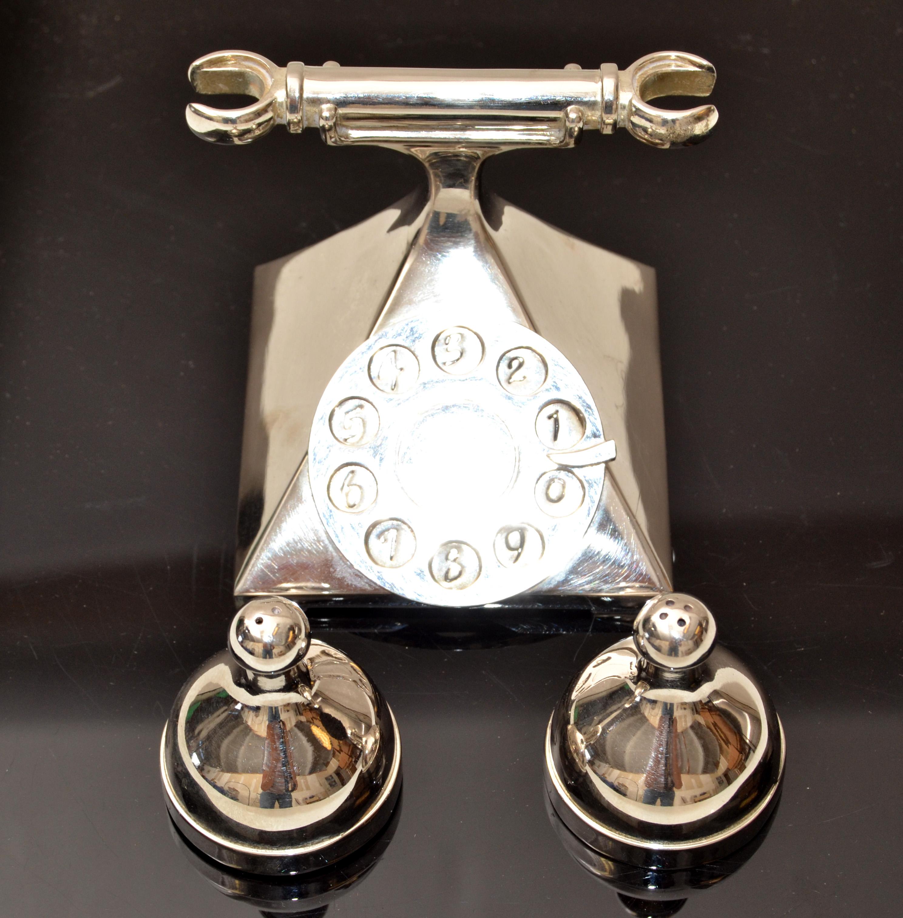 Mid-Century Modern Silver Antique Telephone Salt & Pepper Shaker 3
