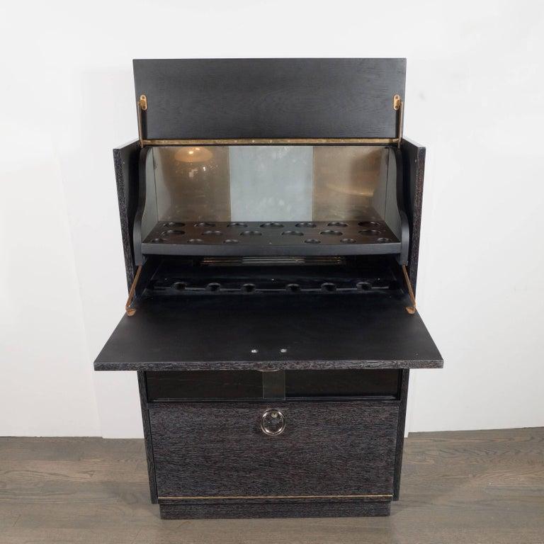 American Mid-Century Modern Silver Cerused Oak Dry Bar with Nickeled Pulls