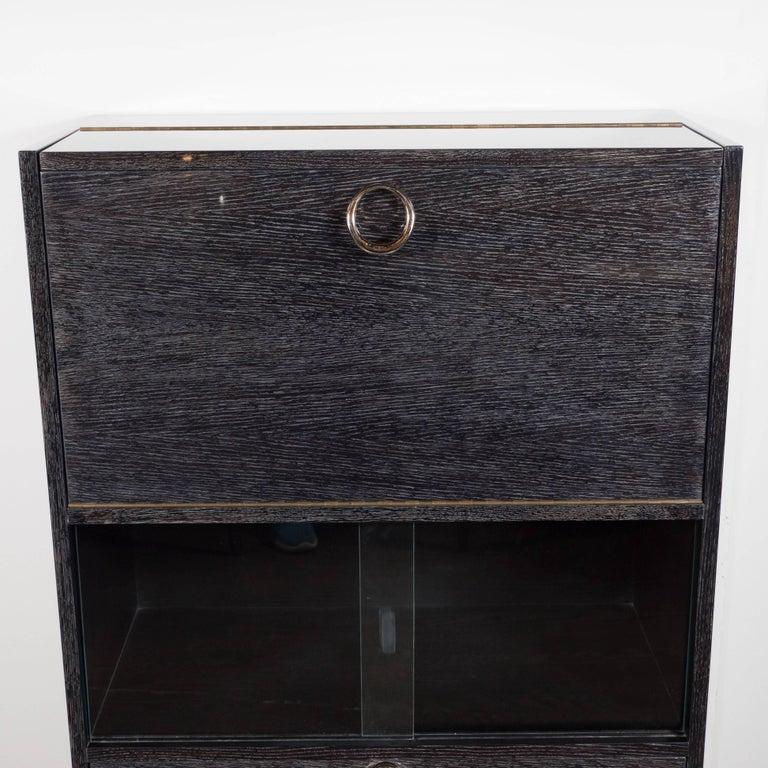 Mid-Century Modern Silver Cerused Oak Dry Bar with Nickeled Pulls 2