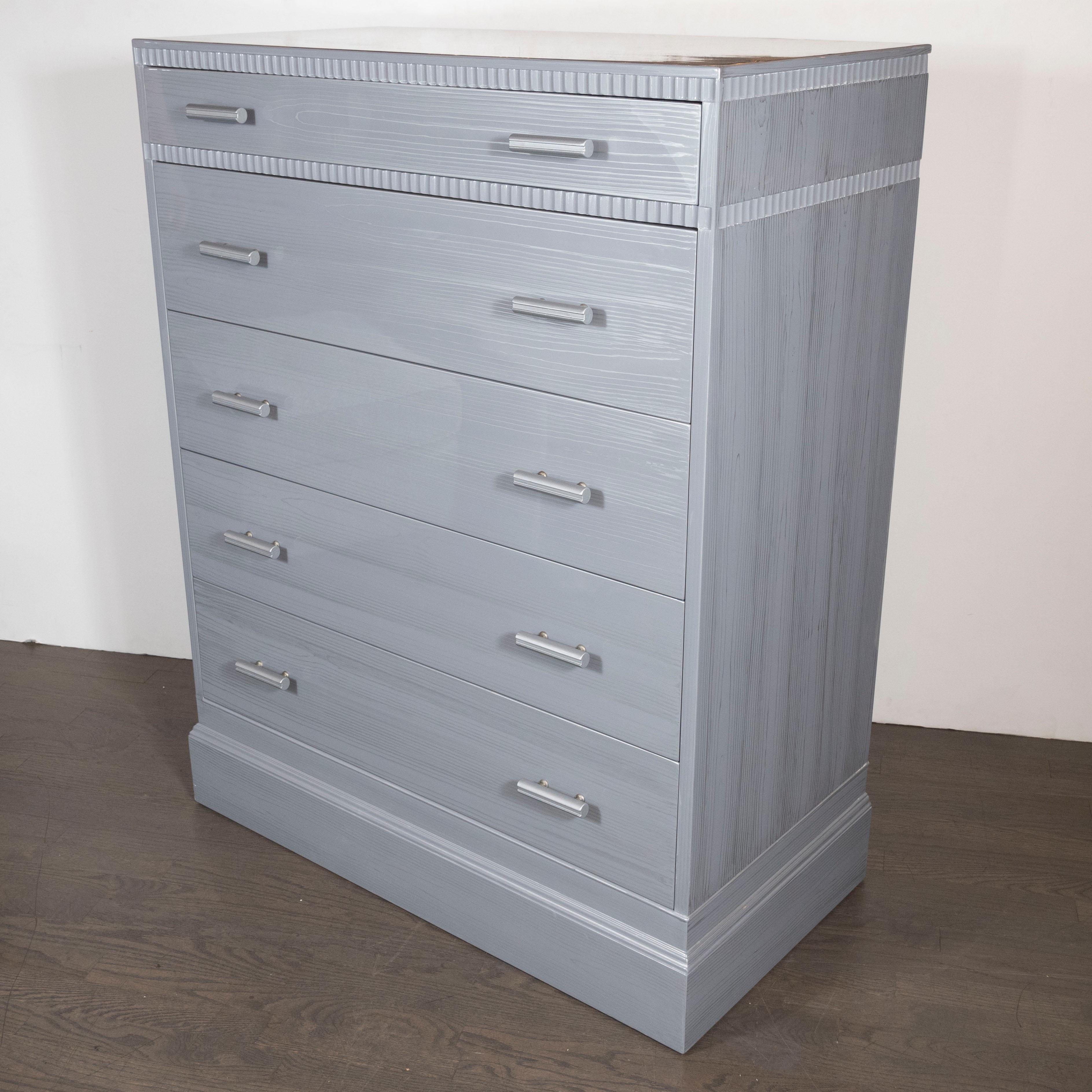 Mid-Century Modern Silver Cerused Oak High Chest by Kittinger In Excellent Condition In New York, NY